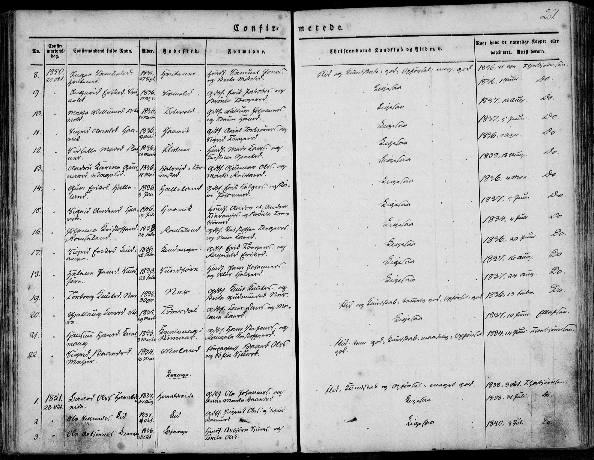 Skjold sokneprestkontor, AV/SAST-A-101847/H/Ha/Haa/L0006: Parish register (official) no. A 6.1, 1835-1858, p. 261