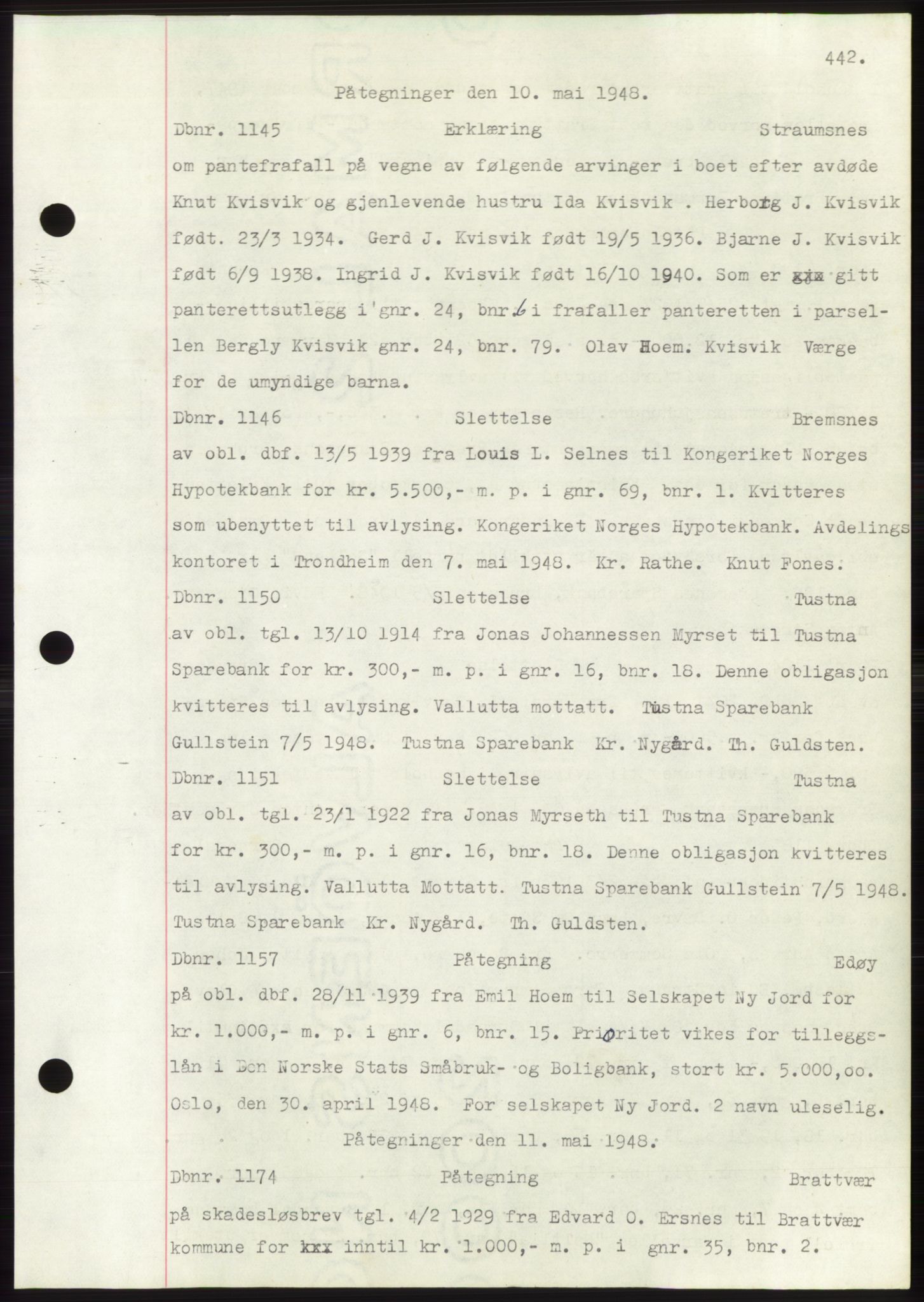 Nordmøre sorenskriveri, SAT/A-4132/1/2/2Ca: Mortgage book no. C82b, 1946-1951, Diary no: : 1145/1948