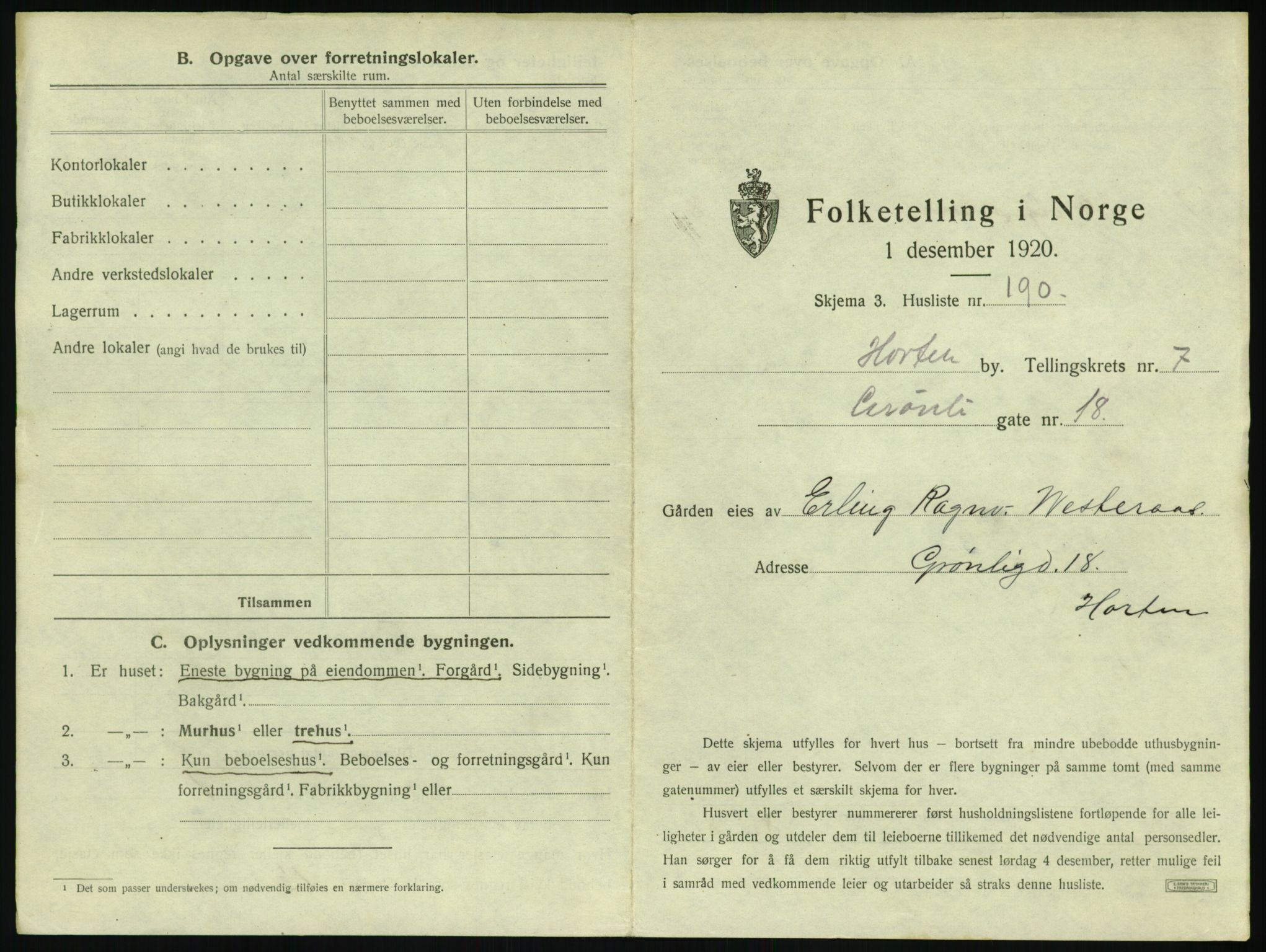 SAKO, 1920 census for Horten, 1920, p. 2777