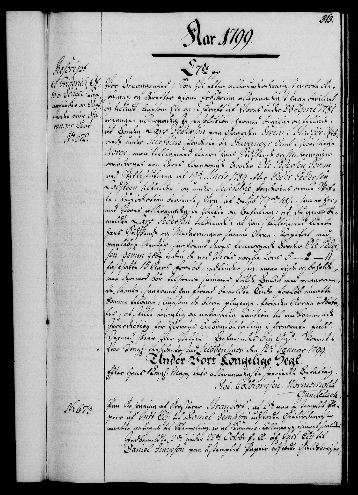 Rentekammeret, Kammerkanselliet, RA/EA-3111/G/Gg/Gga/L0016: Norsk ekspedisjonsprotokoll med register (merket RK 53.16), 1794-1800, p. 313