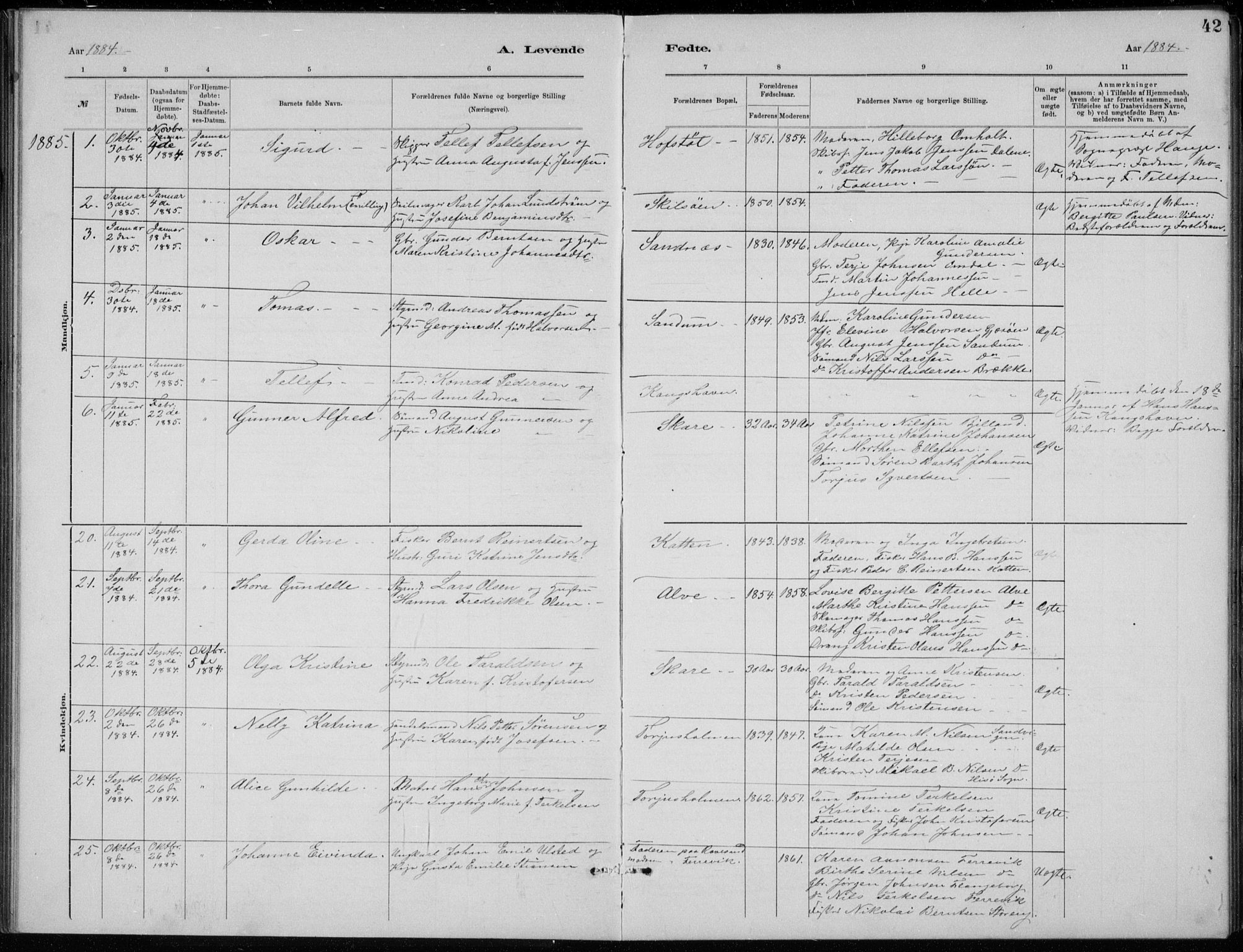 Tromøy sokneprestkontor, AV/SAK-1111-0041/F/Fb/L0005: Parish register (copy) no. B 5, 1877-1891, p. 42