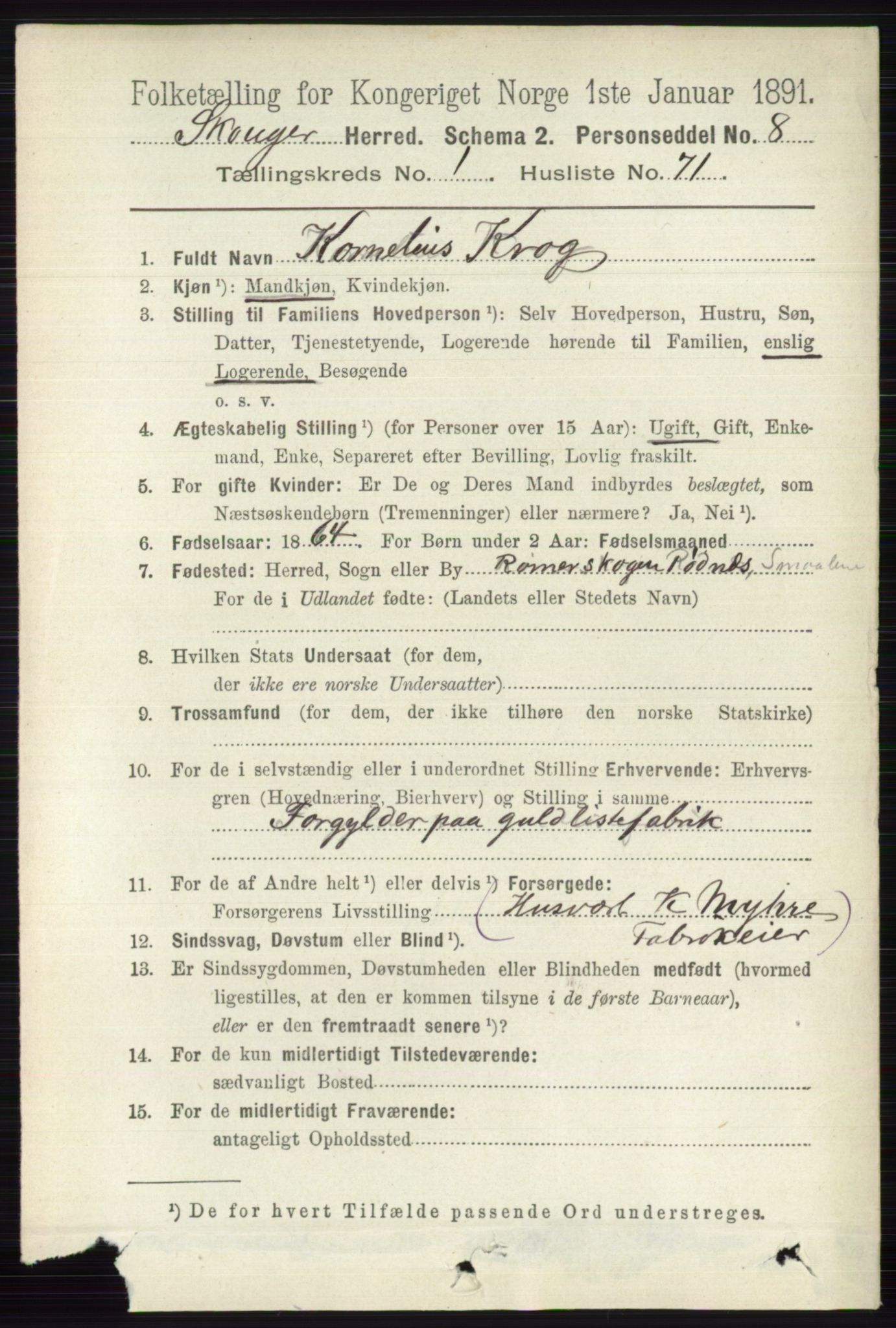 RA, 1891 census for 0712 Skoger, 1891, p. 774