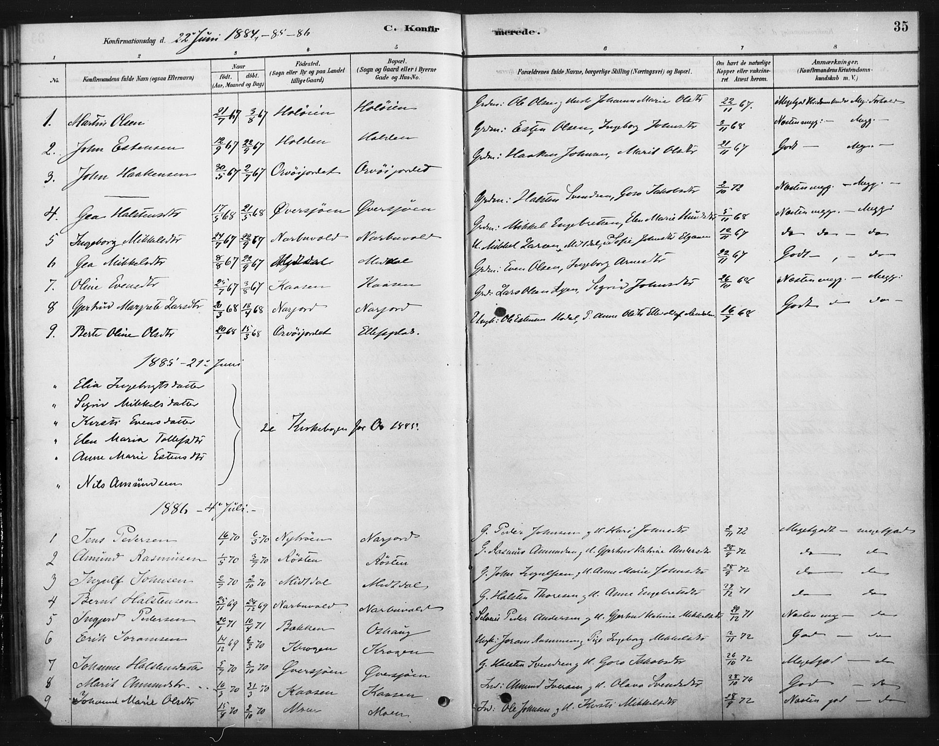 Tolga prestekontor, SAH/PREST-062/K/L0007: Parish register (official) no. 7, 1877-1900, p. 35