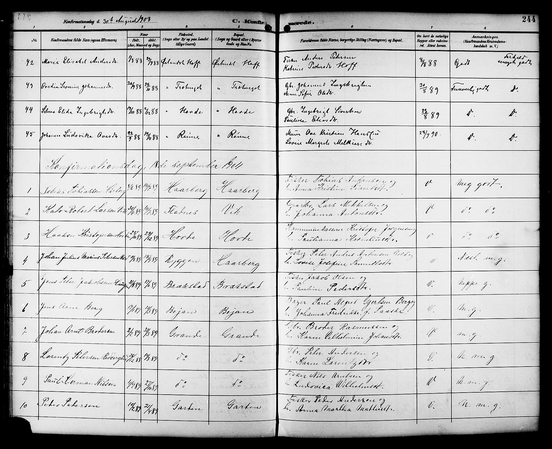 Ministerialprotokoller, klokkerbøker og fødselsregistre - Sør-Trøndelag, SAT/A-1456/659/L0746: Parish register (copy) no. 659C03, 1893-1912, p. 244
