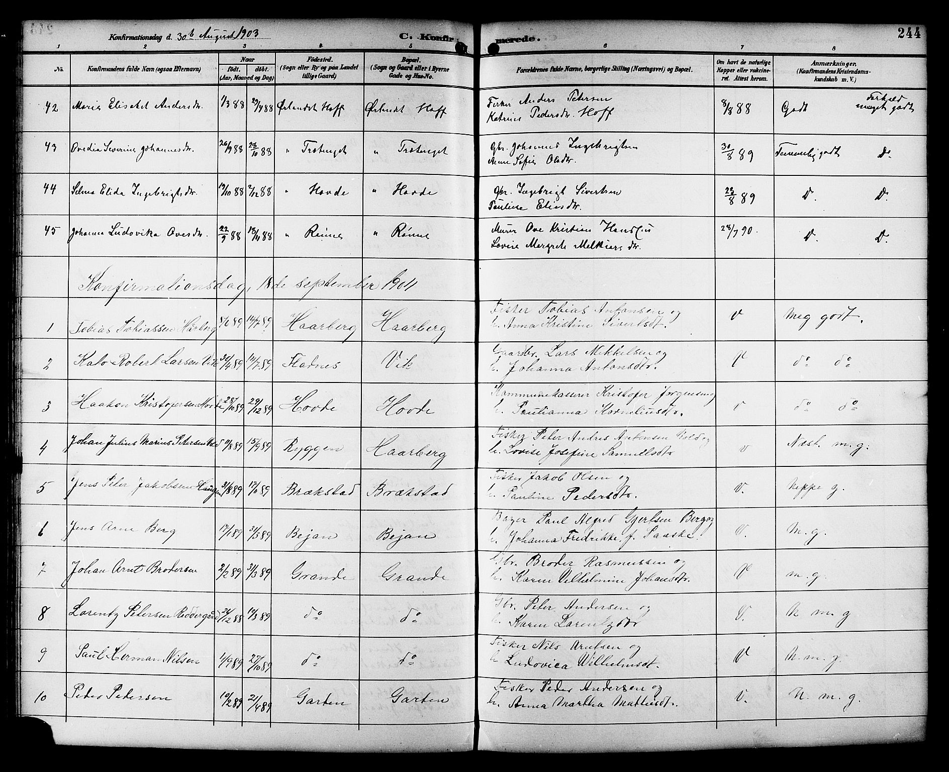 Ministerialprotokoller, klokkerbøker og fødselsregistre - Sør-Trøndelag, AV/SAT-A-1456/659/L0746: Parish register (copy) no. 659C03, 1893-1912, p. 244