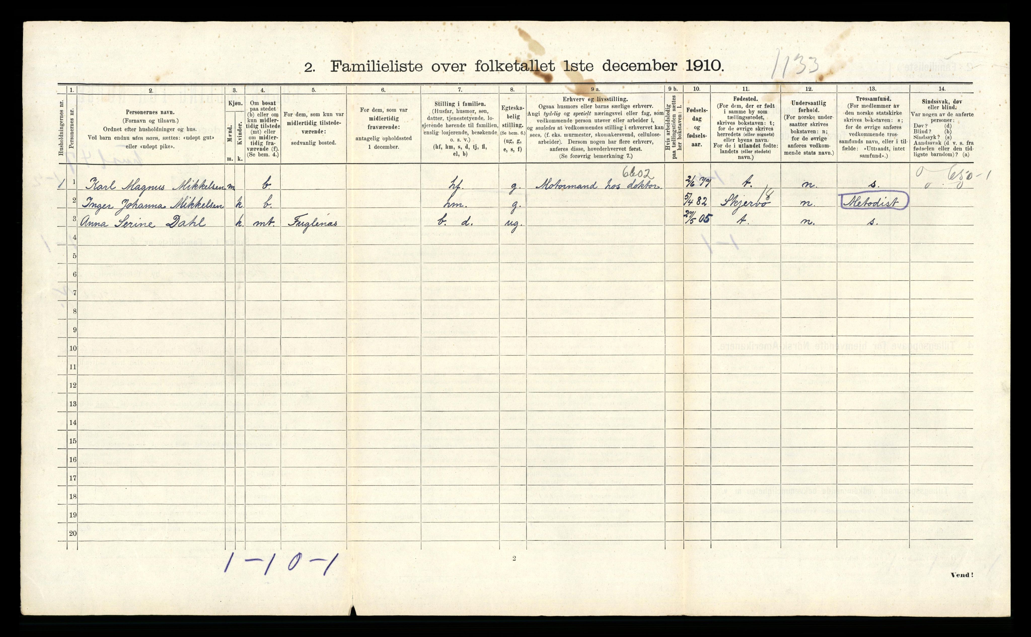 RA, 1910 census for Hammerfest, 1910, p. 1357