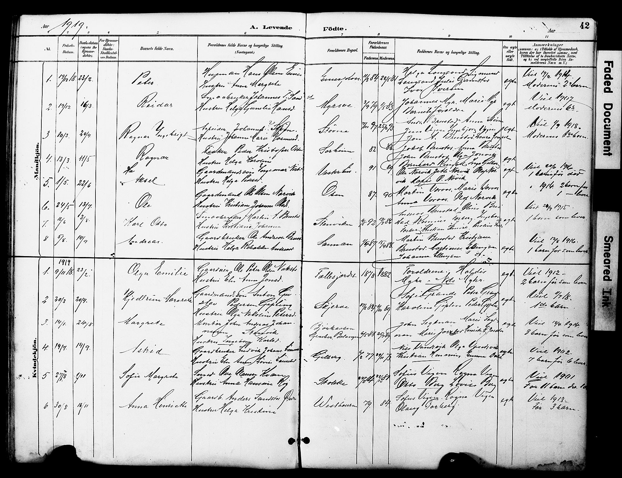 Ministerialprotokoller, klokkerbøker og fødselsregistre - Nord-Trøndelag, SAT/A-1458/722/L0226: Parish register (copy) no. 722C02, 1889-1927, p. 42
