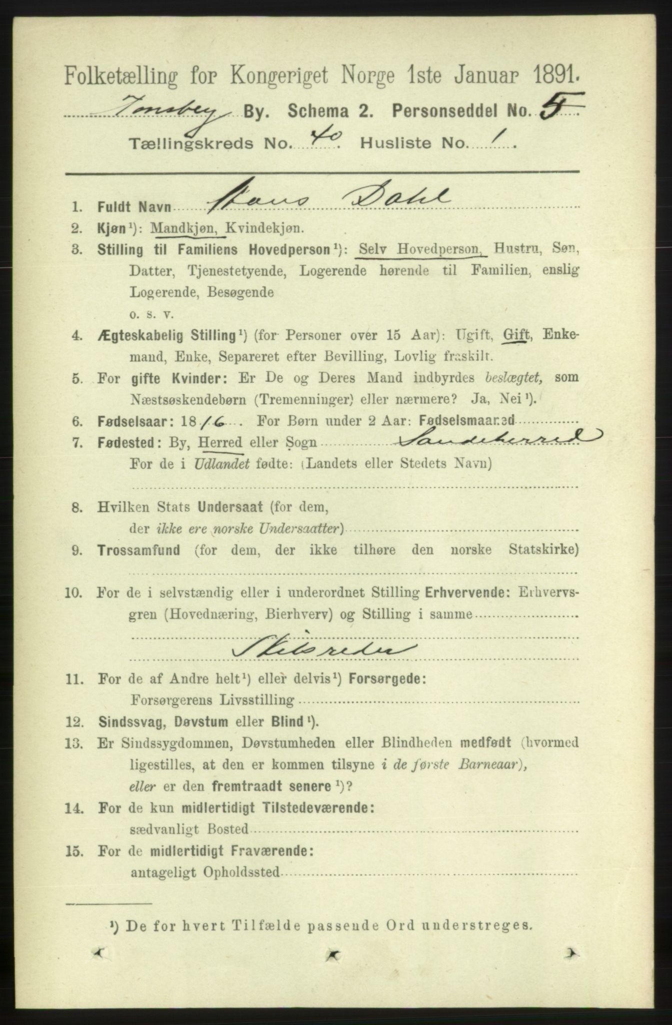 RA, 1891 census for 0705 Tønsberg, 1891, p. 8614