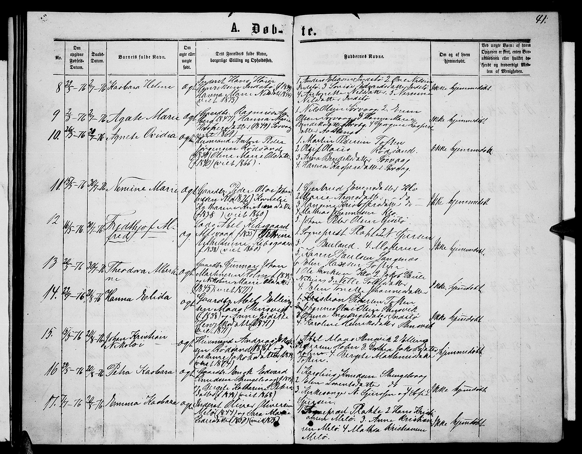 Ministerialprotokoller, klokkerbøker og fødselsregistre - Nordland, AV/SAT-A-1459/894/L1358: Parish register (copy) no. 894C01, 1864-1877, p. 41