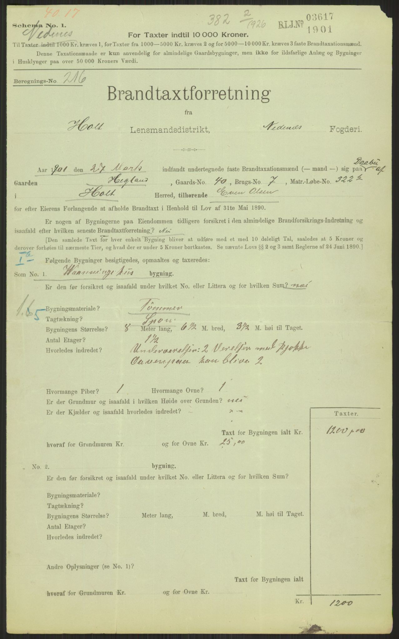 Norges Brannkasse, AV/RA-S-1549/E/Ei/L0072: Holt, 1850-1950, p. 1013