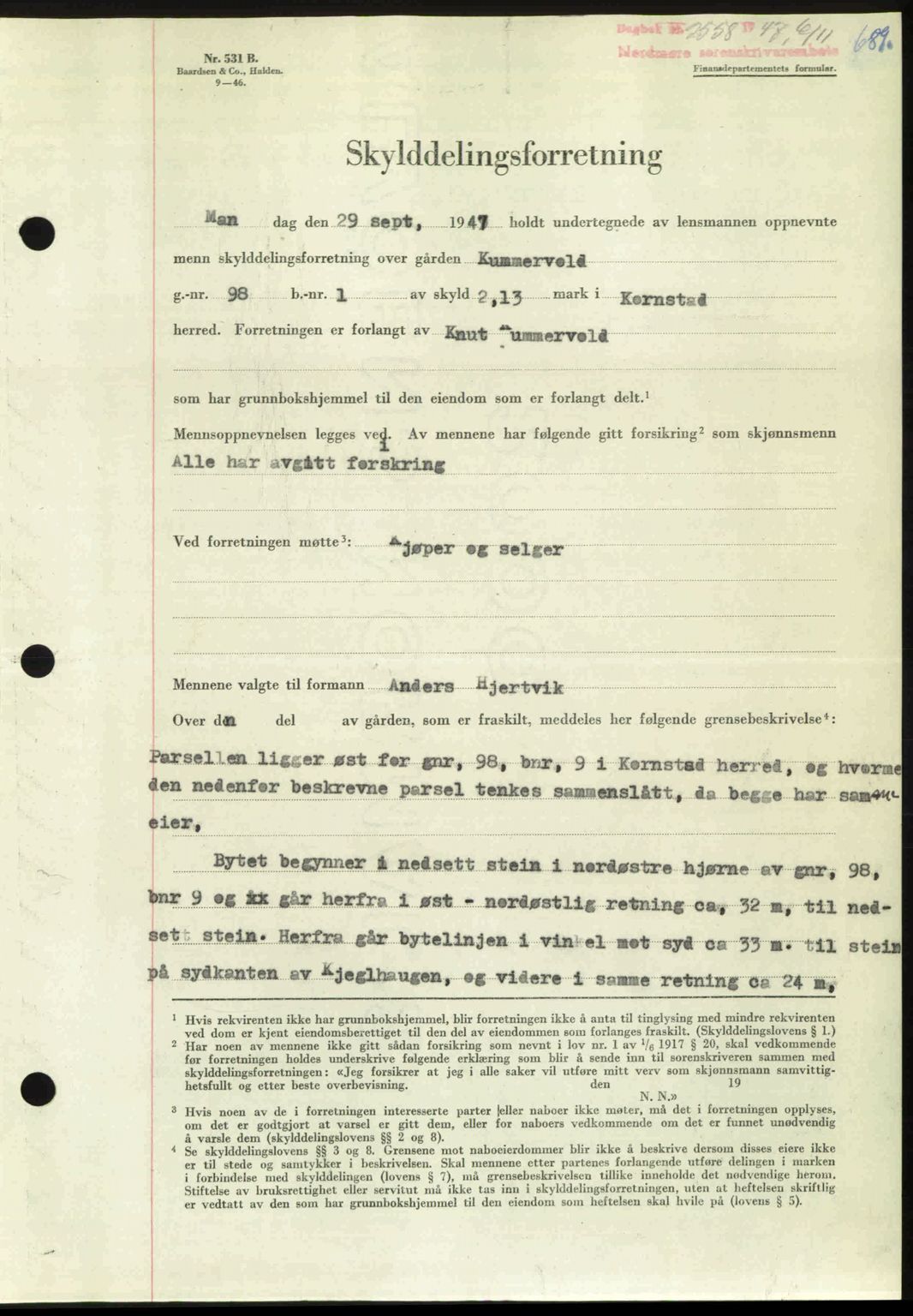 Nordmøre sorenskriveri, AV/SAT-A-4132/1/2/2Ca: Mortgage book no. A106, 1947-1947, Diary no: : 2558/1947