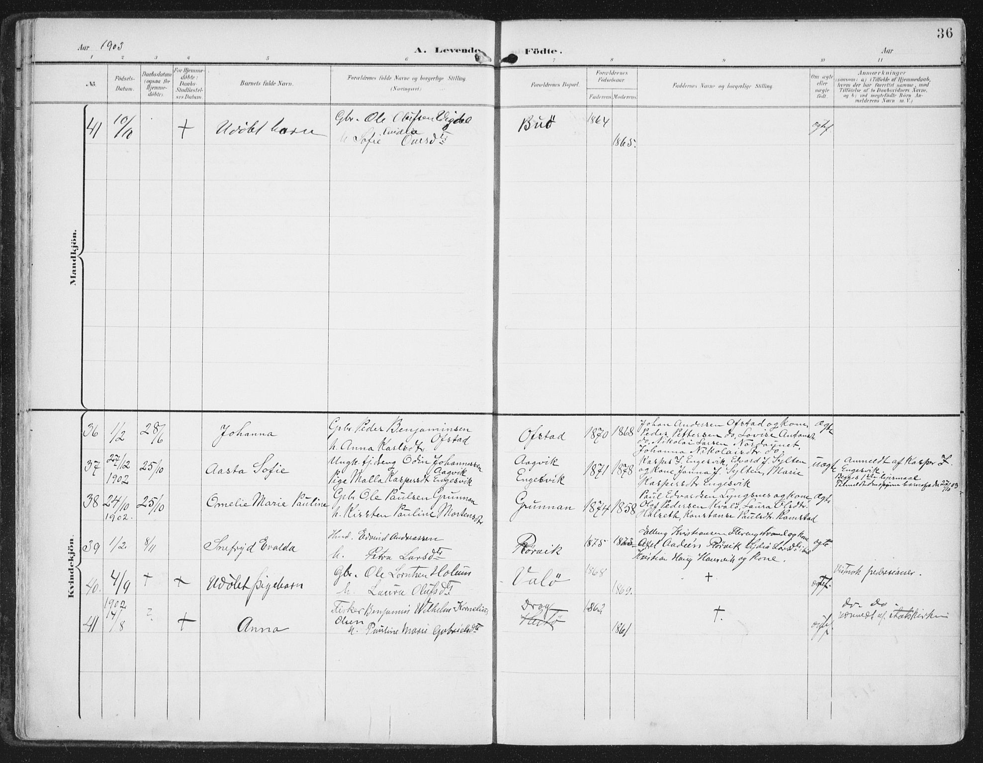 Ministerialprotokoller, klokkerbøker og fødselsregistre - Nord-Trøndelag, SAT/A-1458/786/L0688: Parish register (official) no. 786A04, 1899-1912, p. 36