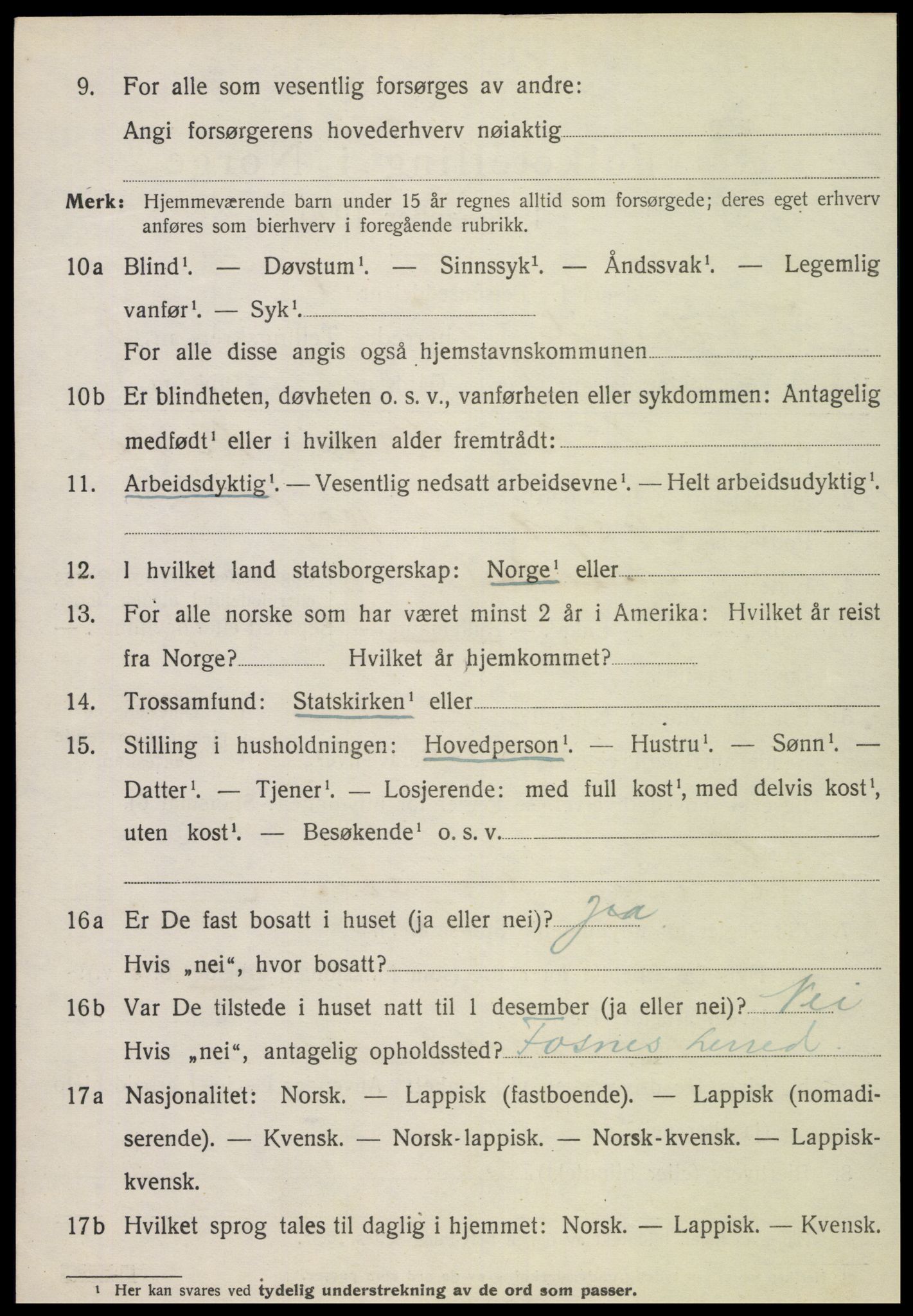 SAT, 1920 census for Foldereid, 1920, p. 1985