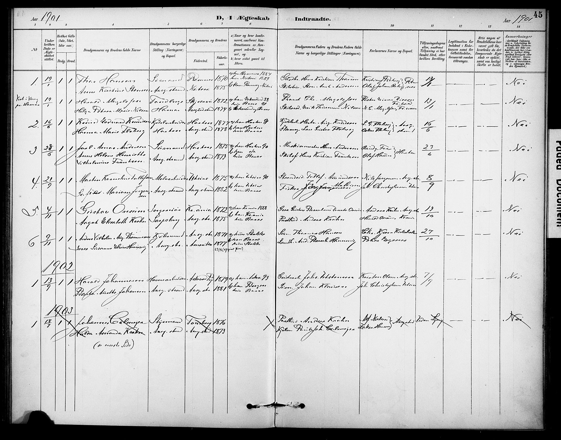 Borre kirkebøker, AV/SAKO-A-338/F/Fb/L0002: Parish register (official) no. II 2, 1893-1905, p. 45