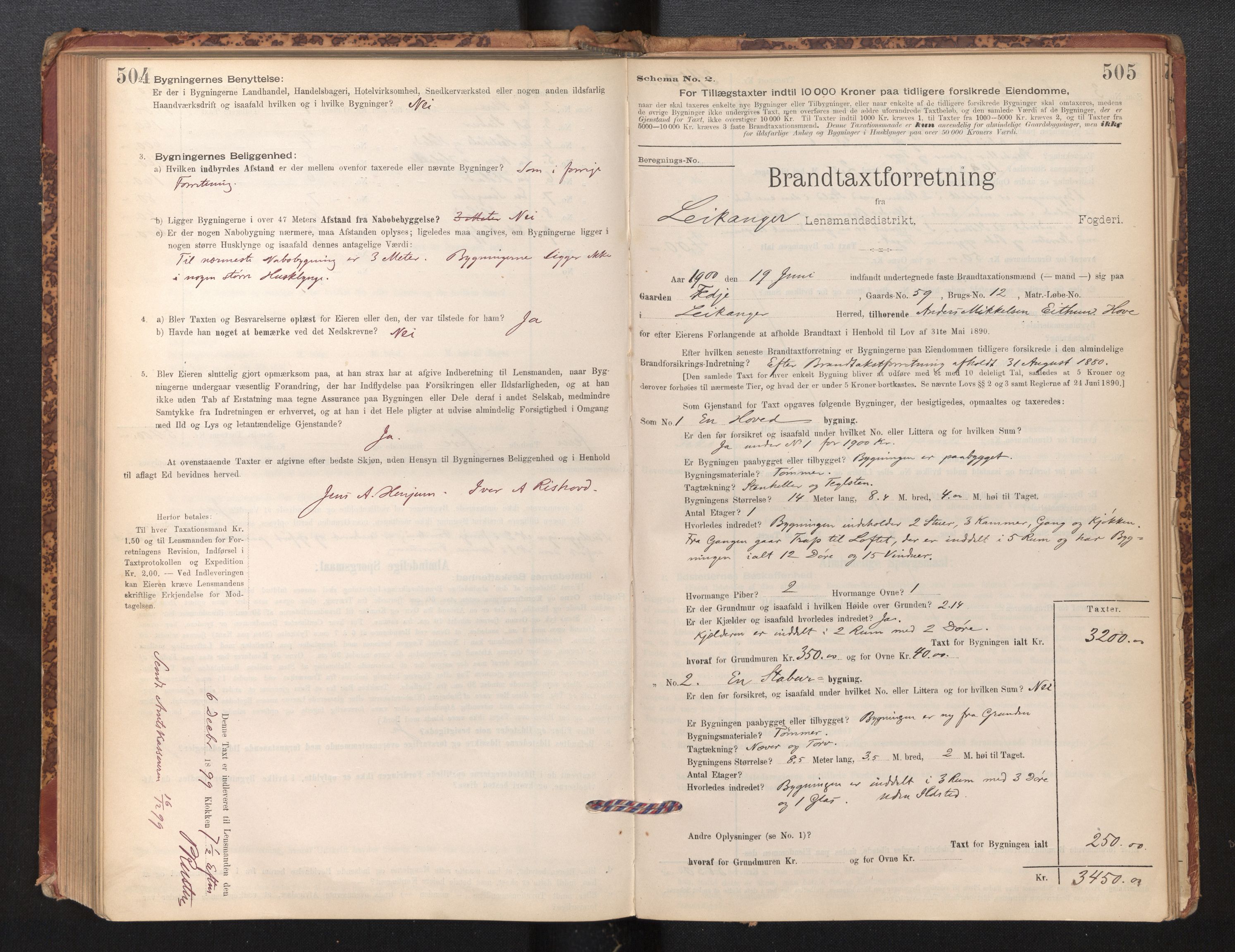 Lensmannen i Leikanger, SAB/A-29201/0012/L0004: Branntakstprotokoll, skjematakst, 1894-1903, p. 504-505