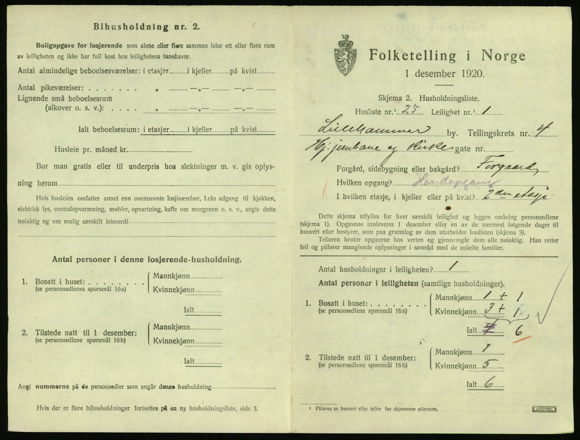 SAH, 1920 census for Lillehammer, 1920, p. 2028