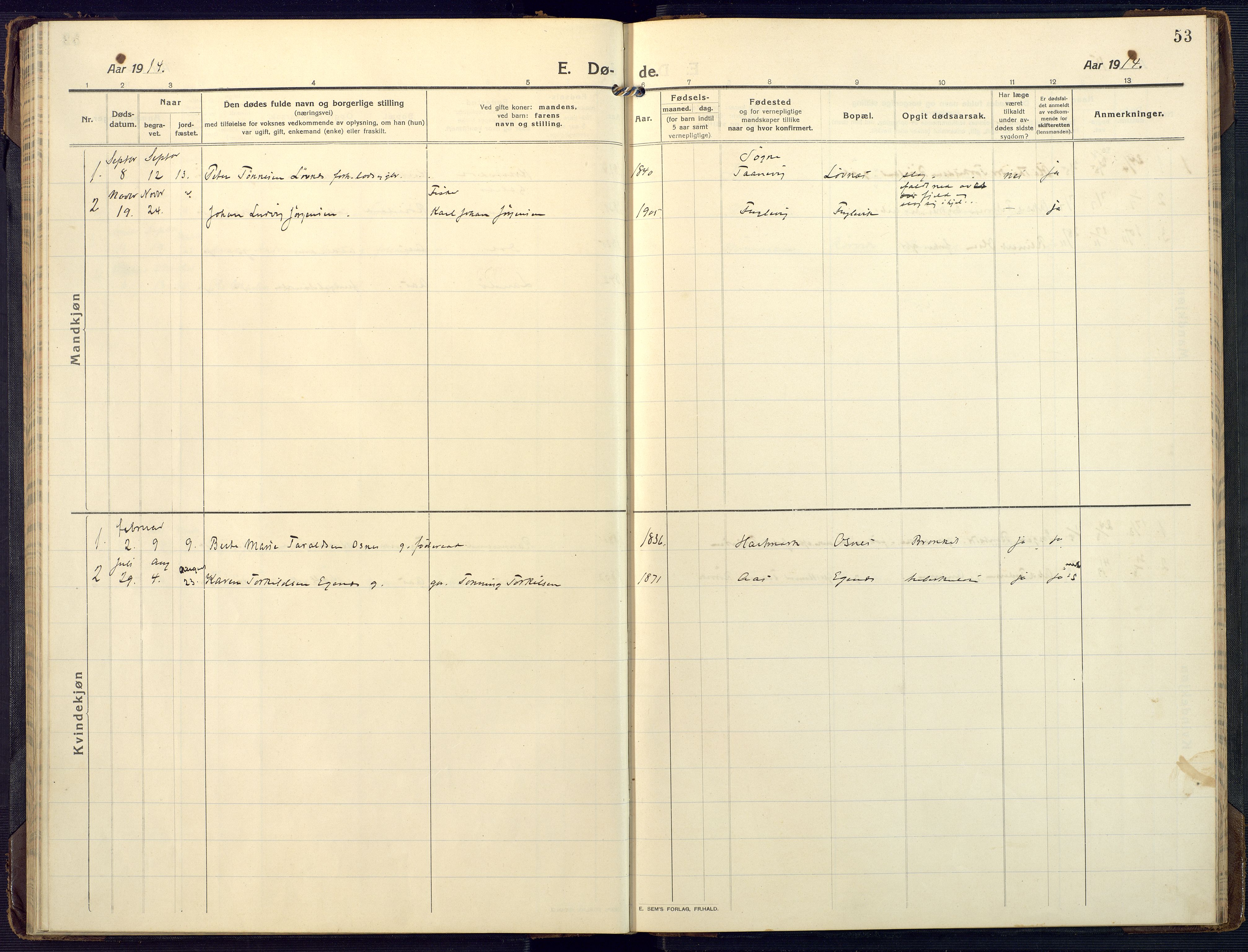 Mandal sokneprestkontor, SAK/1111-0030/F/Fa/Fab/L0003: Parish register (official) no. A 3, 1913-1933, p. 53