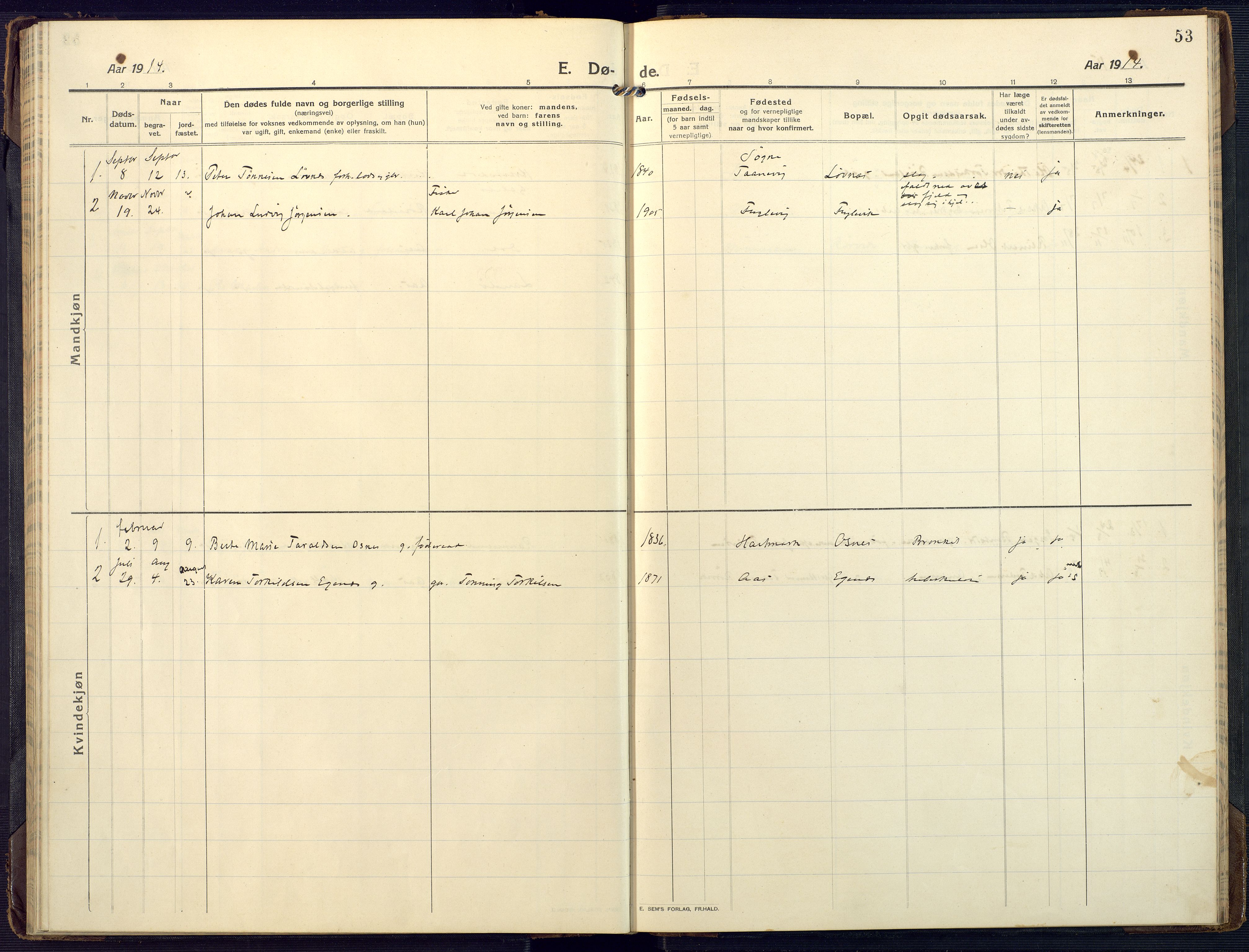 Mandal sokneprestkontor, AV/SAK-1111-0030/F/Fa/Fab/L0003: Parish register (official) no. A 3, 1913-1933, p. 53