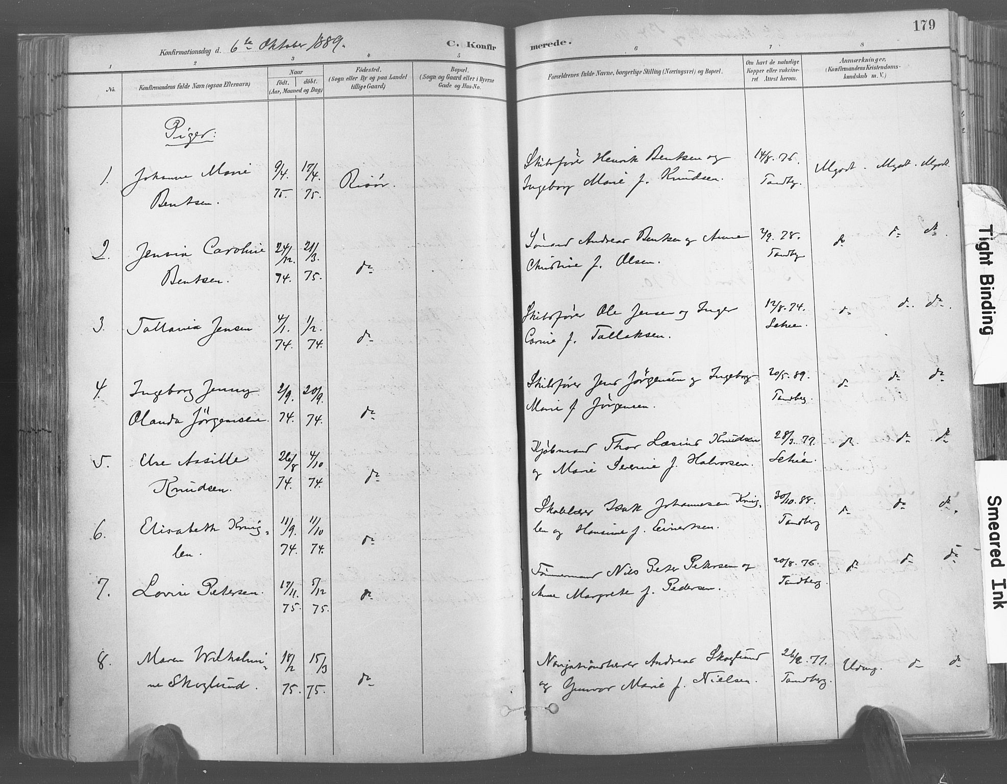 Risør sokneprestkontor, AV/SAK-1111-0035/F/Fa/L0005: Parish register (official) no. A 5, 1883-1895, p. 179