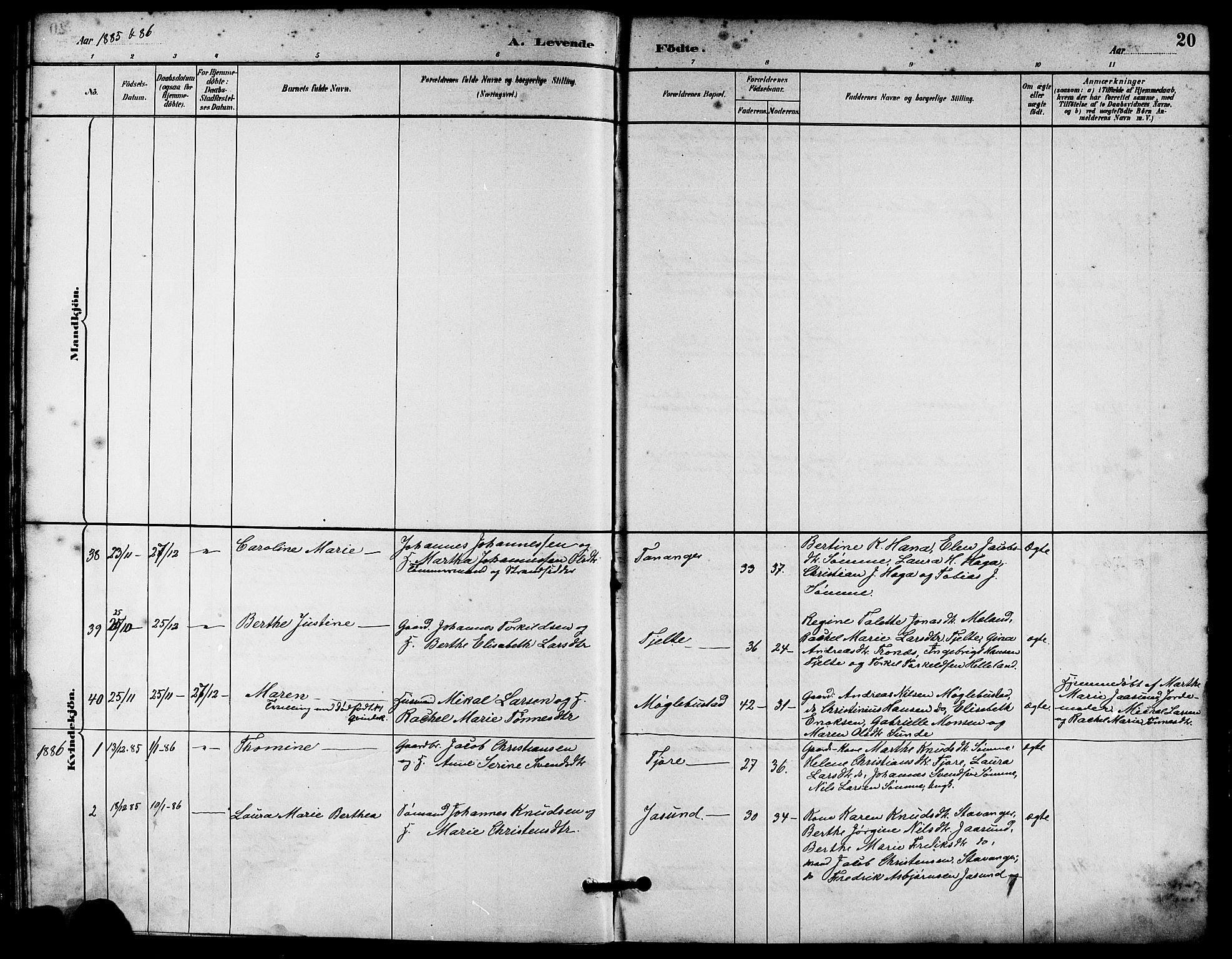 Håland sokneprestkontor, SAST/A-101802/001/30BA/L0010: Parish register (official) no. A 9, 1883-1888, p. 20