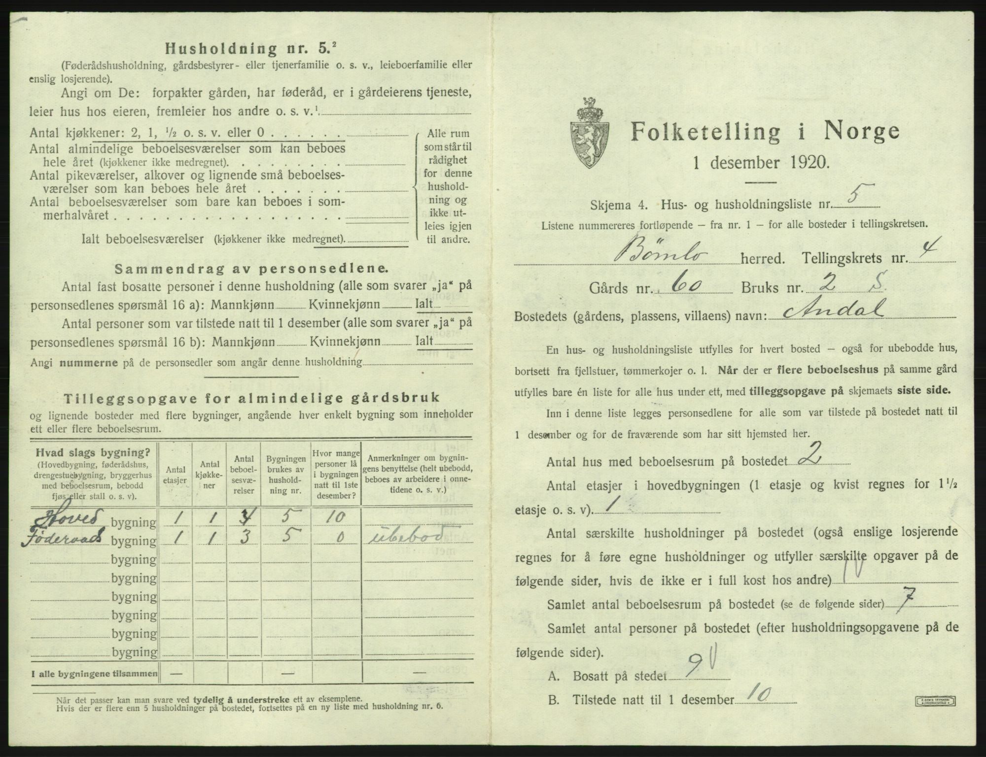 SAB, 1920 census for Bømlo, 1920, p. 441