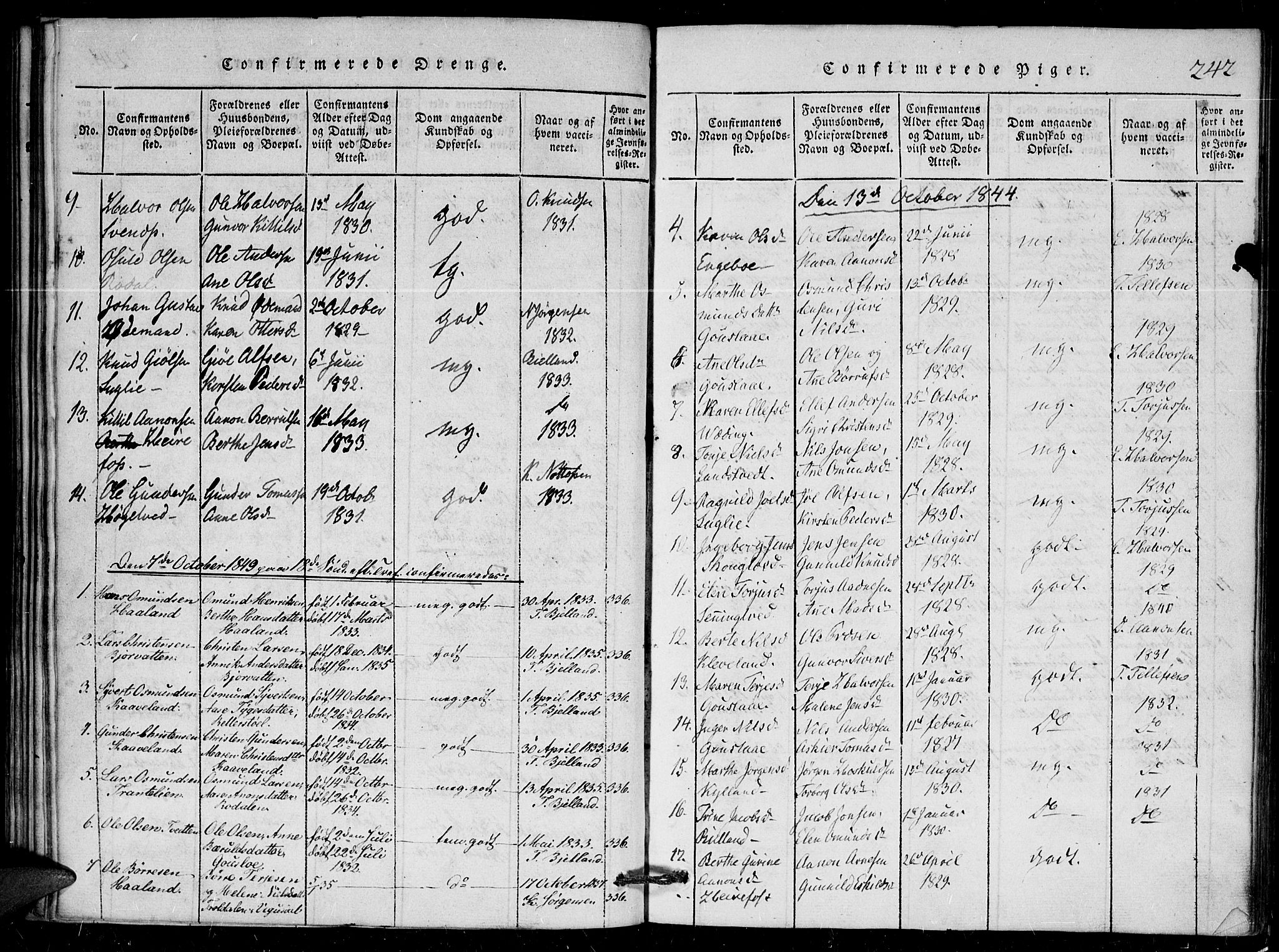 Herefoss sokneprestkontor, AV/SAK-1111-0019/F/Fa/Faa/L0001: Parish register (official) no. A 1, 1816-1860, p. 242