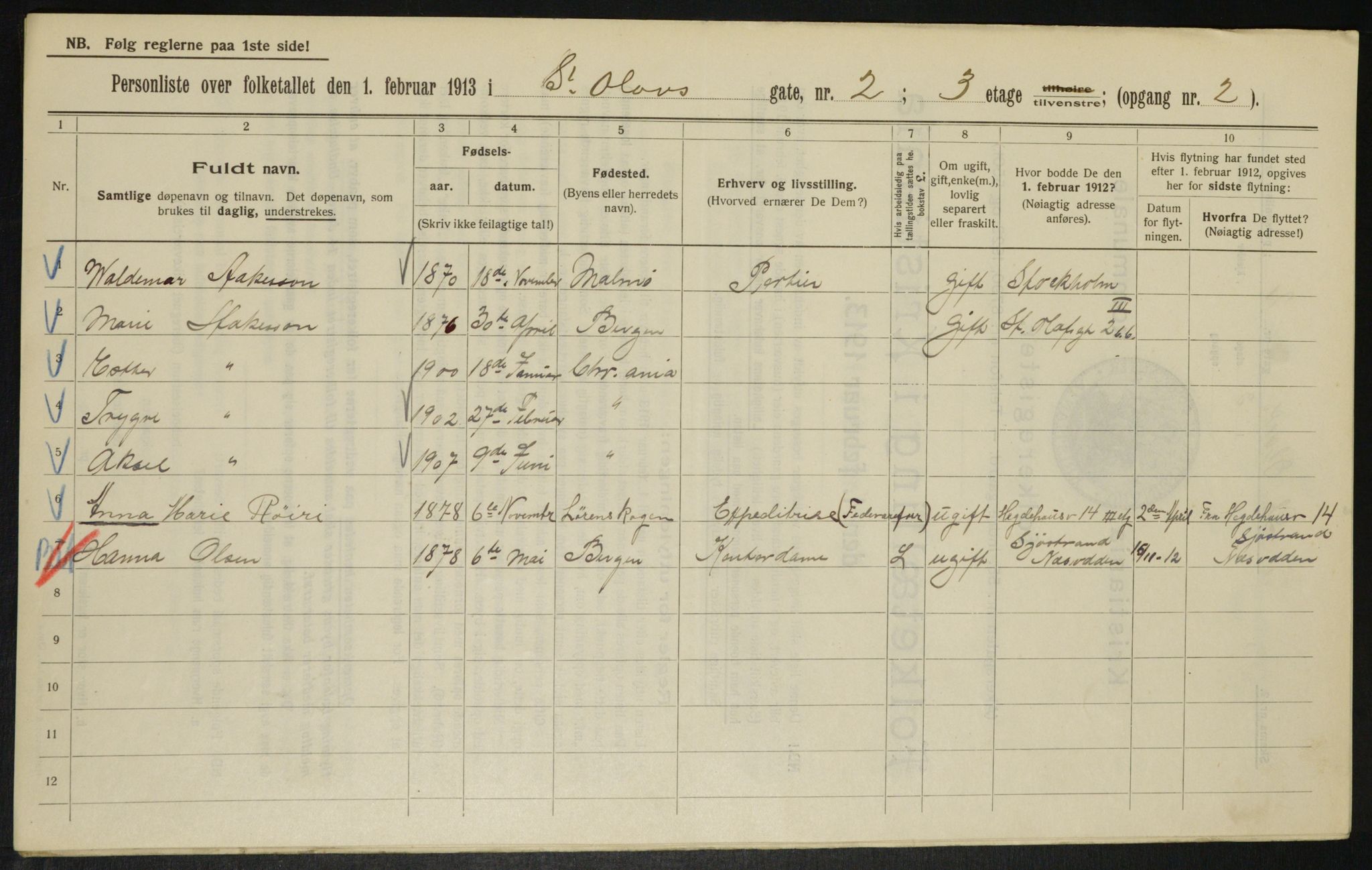 OBA, Municipal Census 1913 for Kristiania, 1913, p. 87954