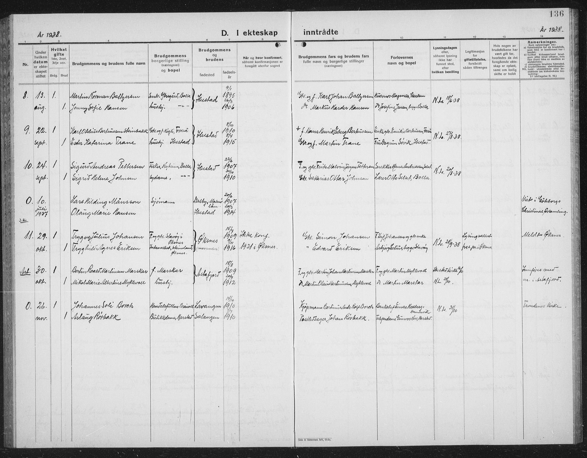 Ibestad sokneprestembete, SATØ/S-0077/H/Ha/Hab/L0011klokker: Parish register (copy) no. 11, 1930-1942, p. 136