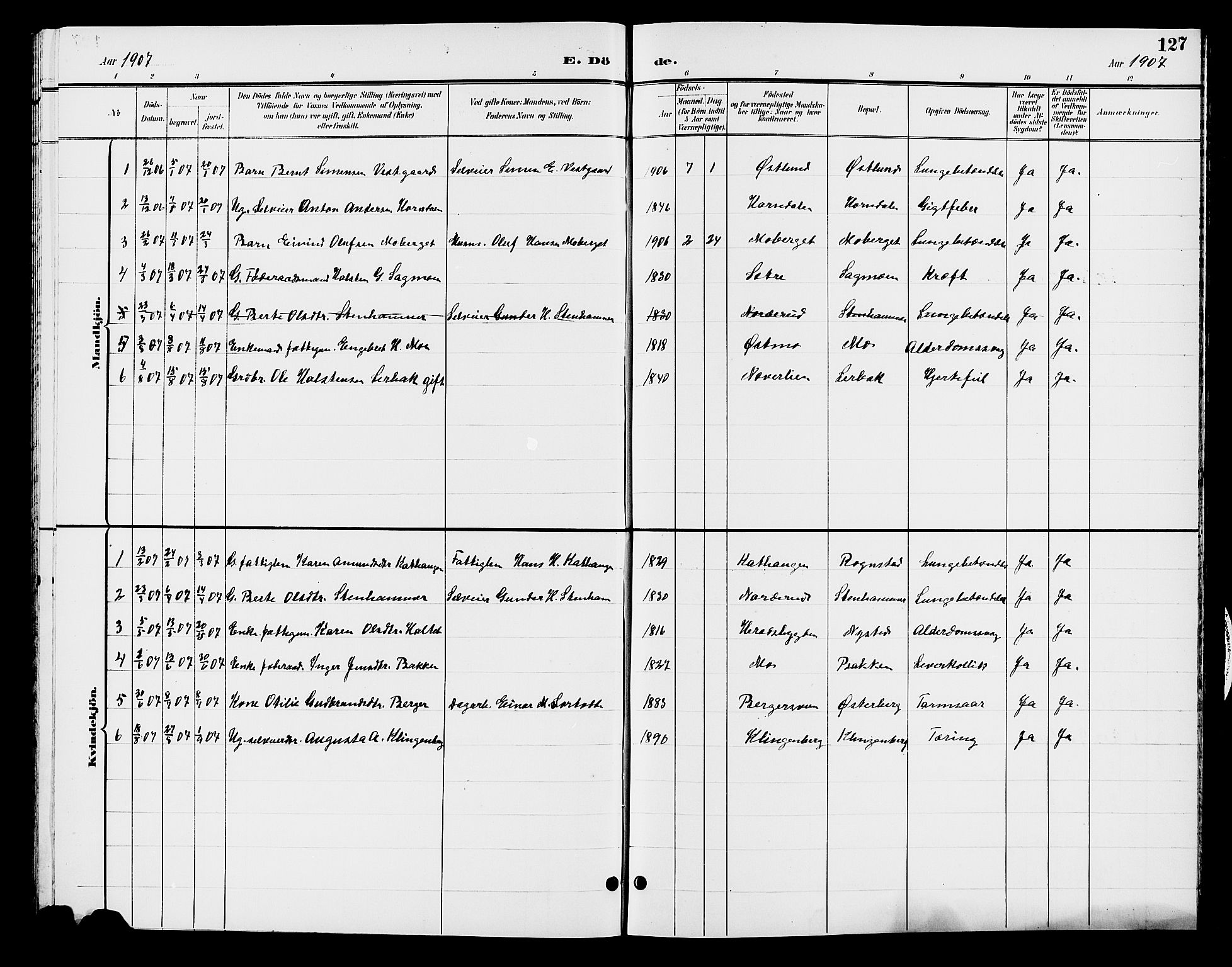 Elverum prestekontor, AV/SAH-PREST-044/H/Ha/Hab/L0007: Parish register (copy) no. 7, 1896-1914, p. 127