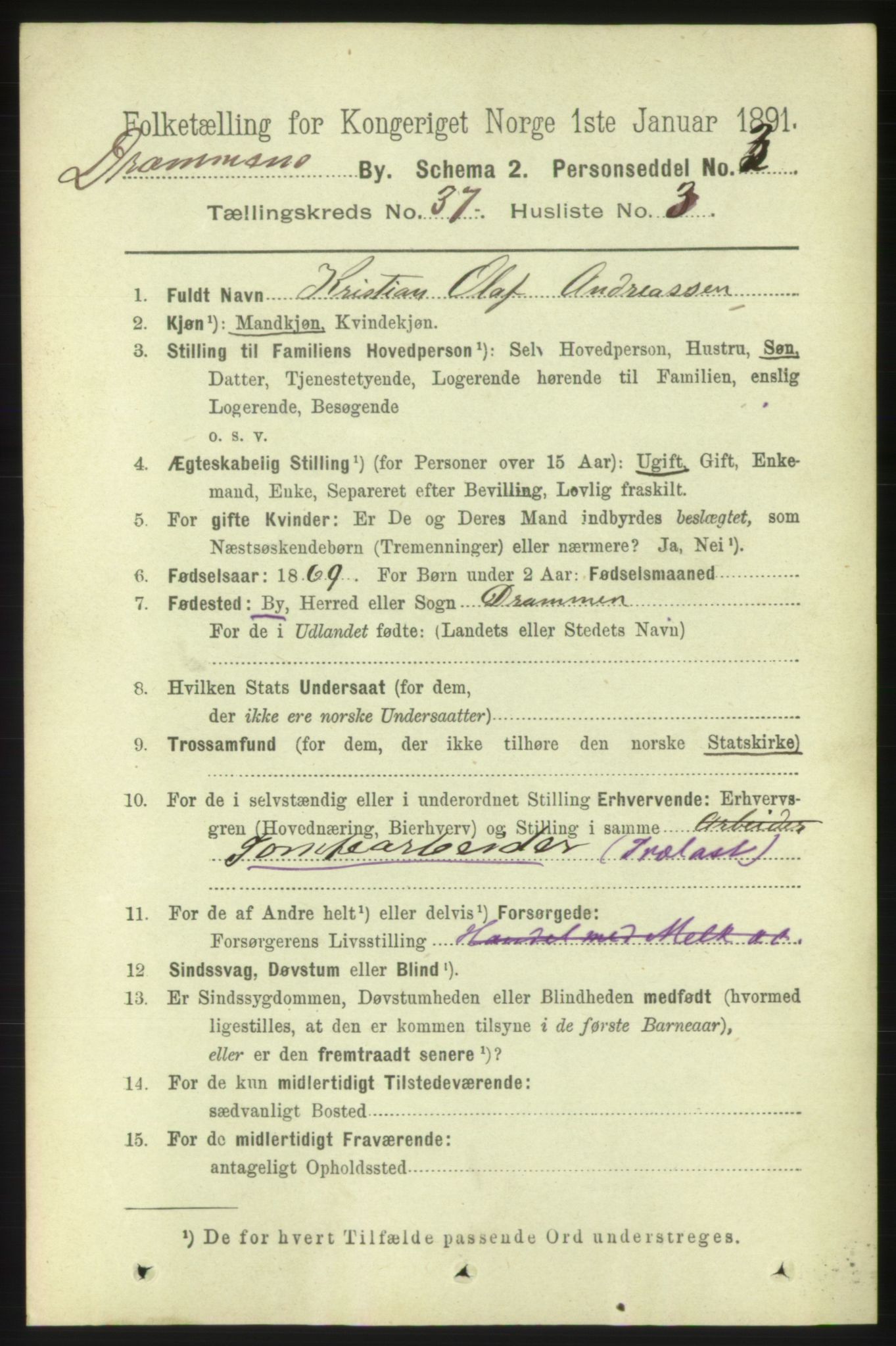 RA, 1891 census for 0602 Drammen, 1891, p. 22814