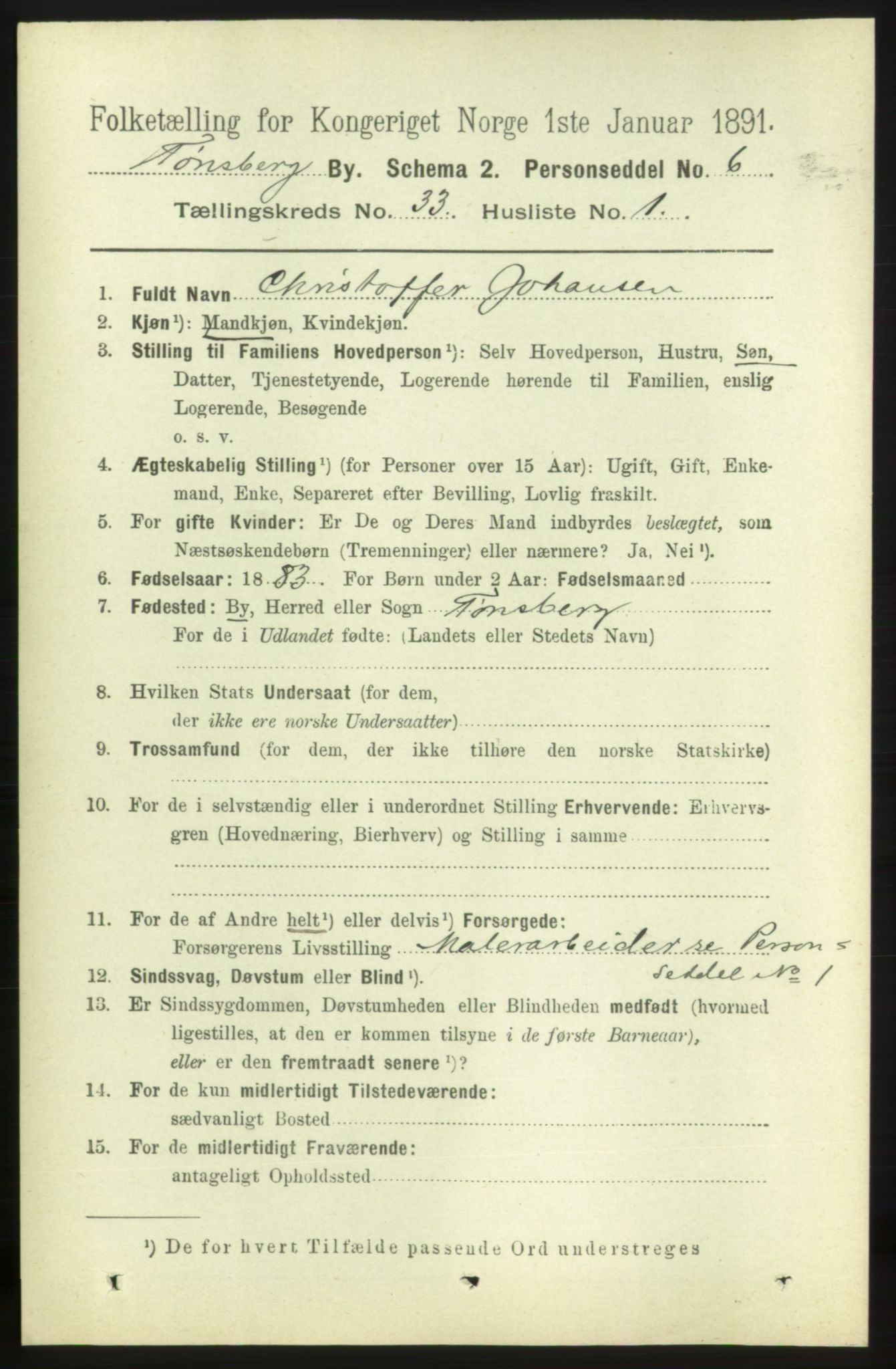 RA, 1891 census for 0705 Tønsberg, 1891, p. 7587