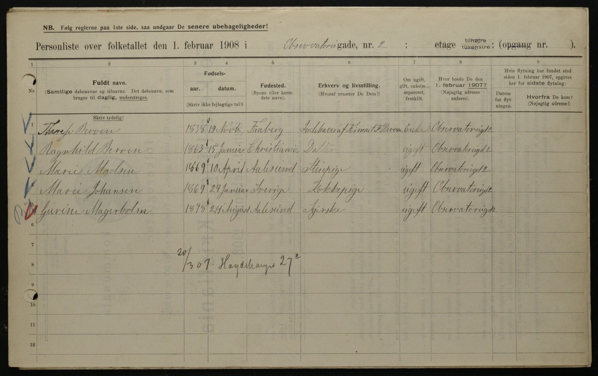 OBA, Municipal Census 1908 for Kristiania, 1908, p. 66652