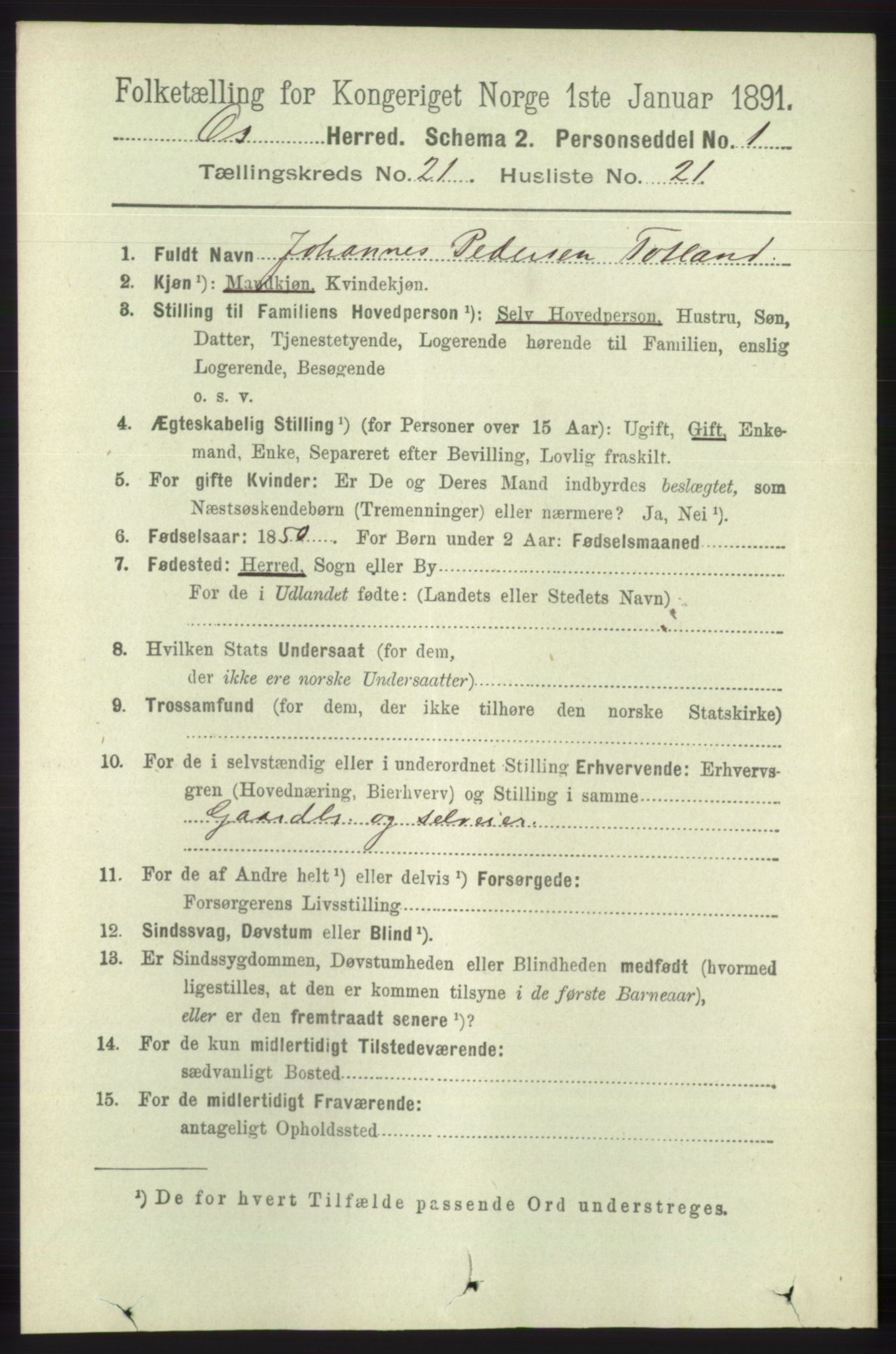 RA, 1891 census for 1243 Os, 1891, p. 4984