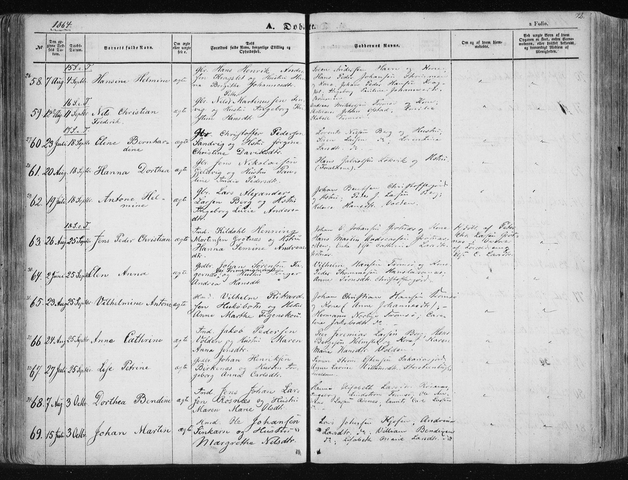 Tromsøysund sokneprestkontor, AV/SATØ-S-1304/G/Ga/L0001kirke: Parish register (official) no. 1, 1856-1867, p. 72