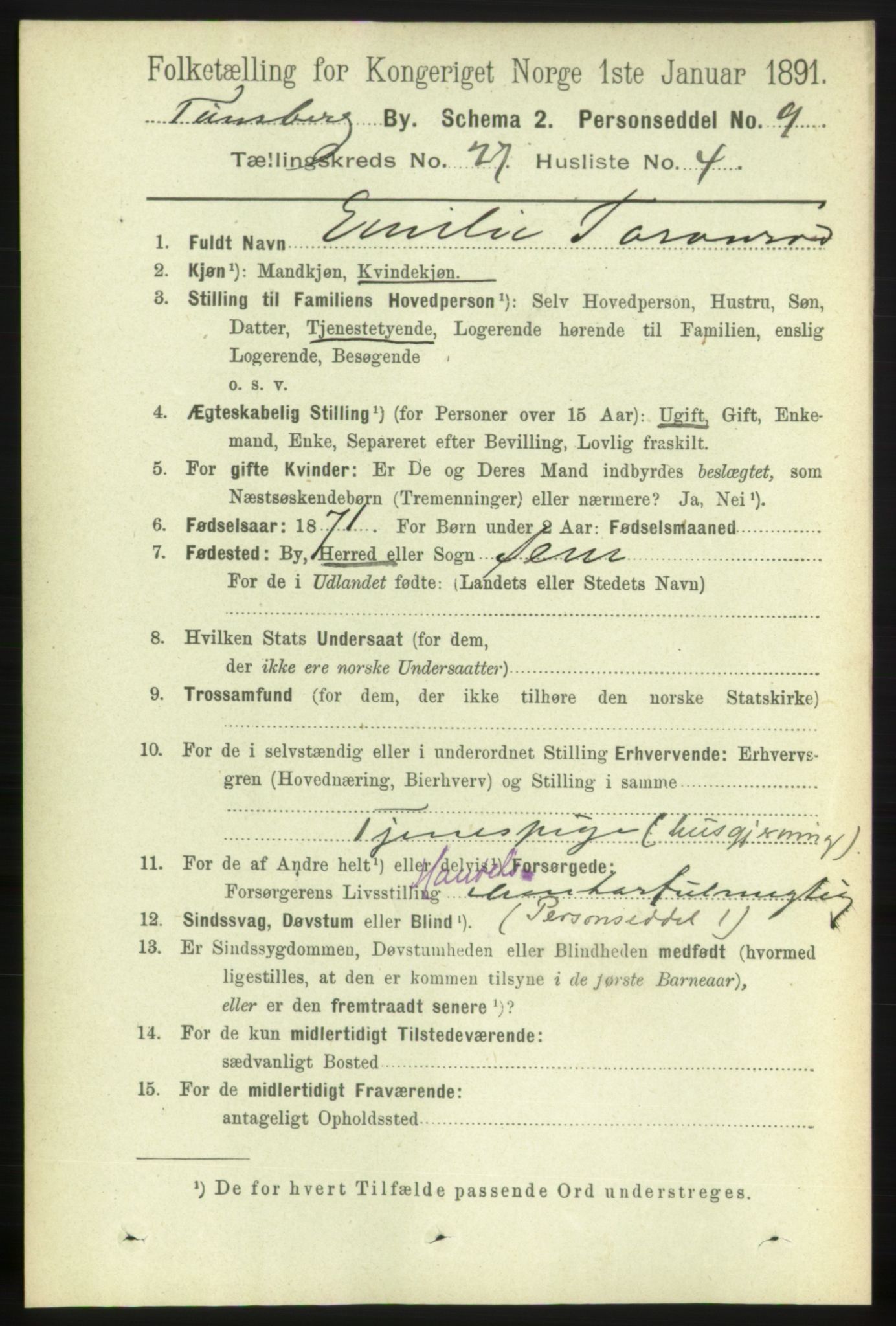 RA, 1891 census for 0705 Tønsberg, 1891, p. 6810