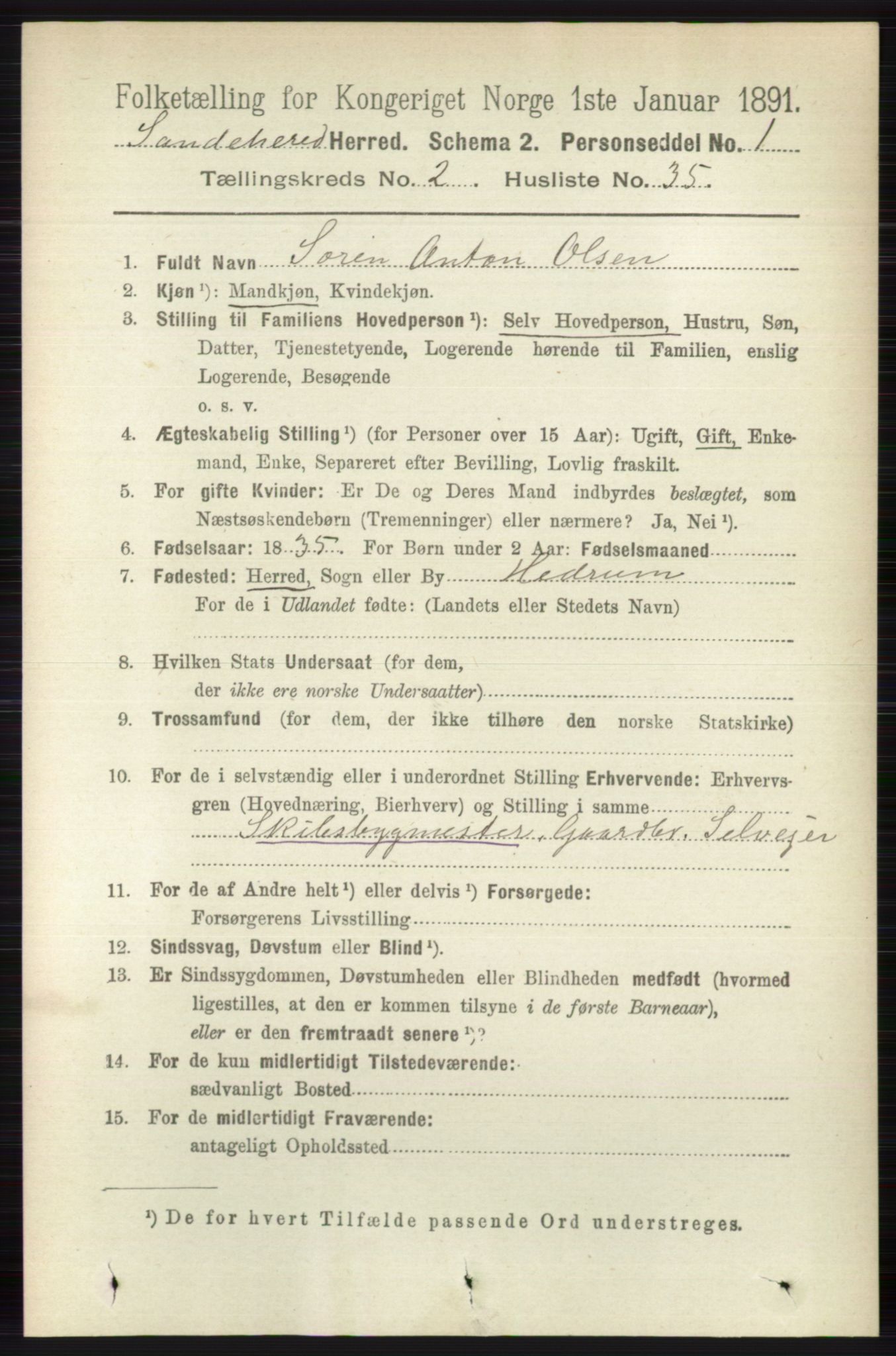 RA, 1891 census for 0724 Sandeherred, 1891, p. 1228