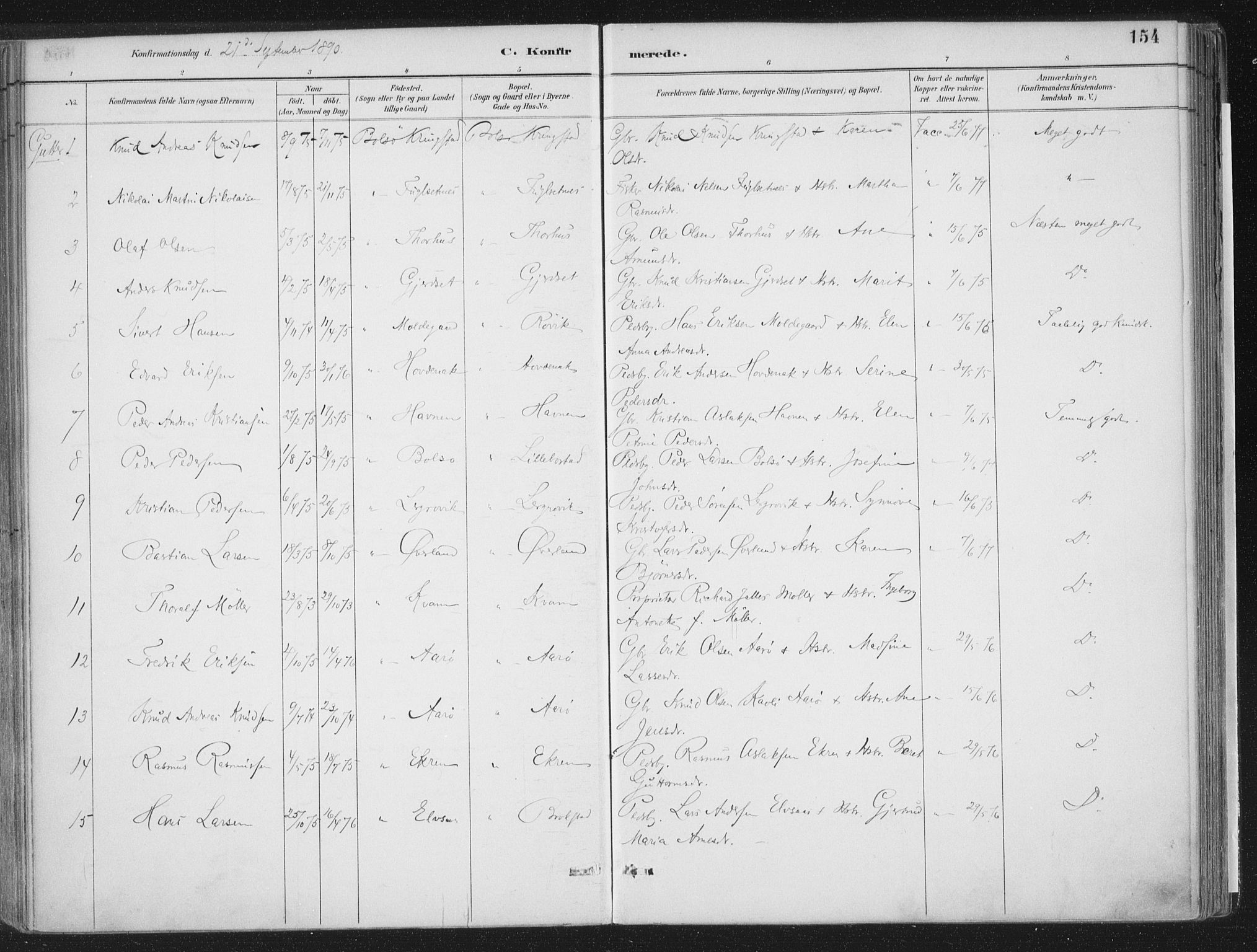 Ministerialprotokoller, klokkerbøker og fødselsregistre - Møre og Romsdal, AV/SAT-A-1454/555/L0658: Parish register (official) no. 555A09, 1887-1917, p. 154