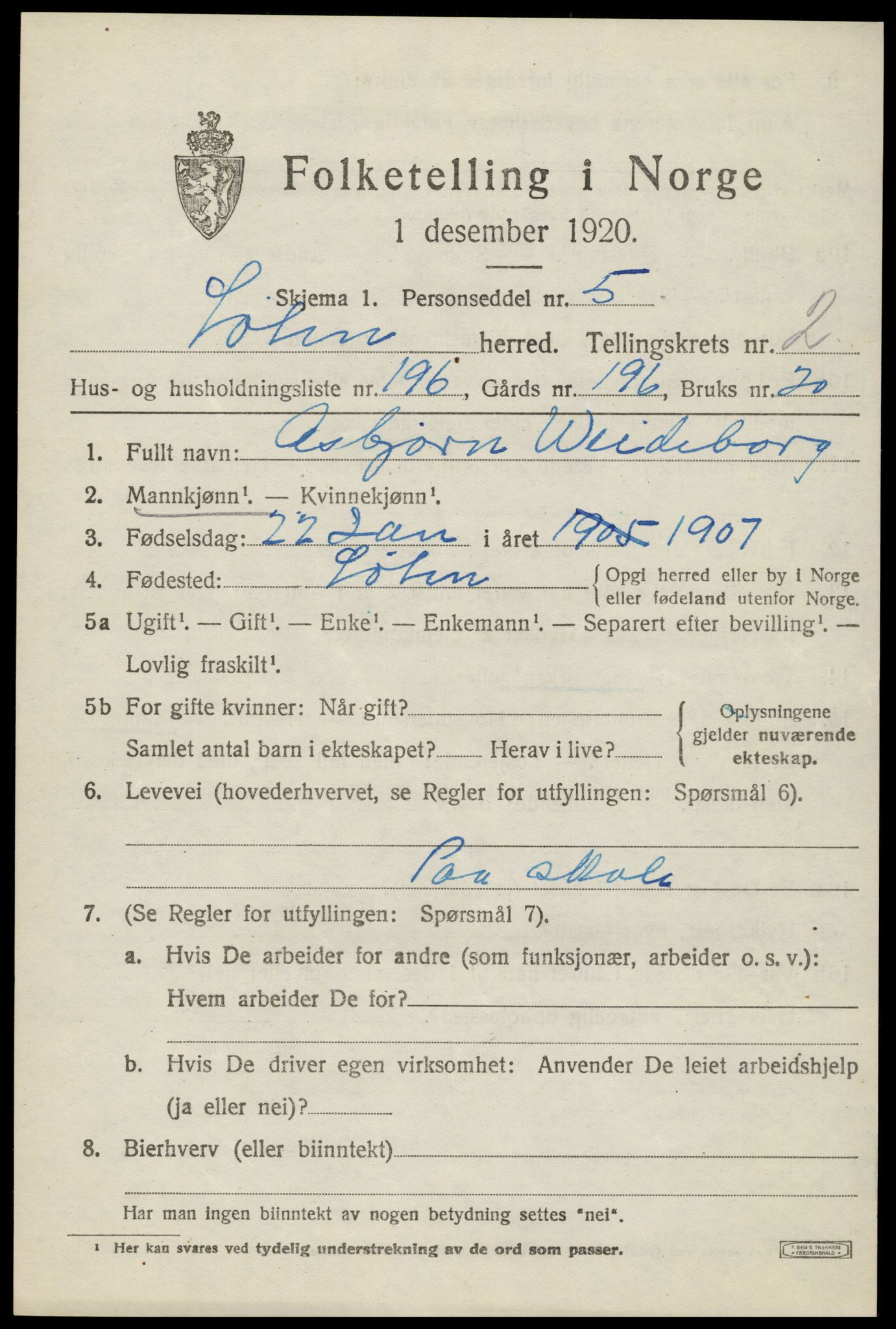 SAH, 1920 census for Løten, 1920, p. 7149