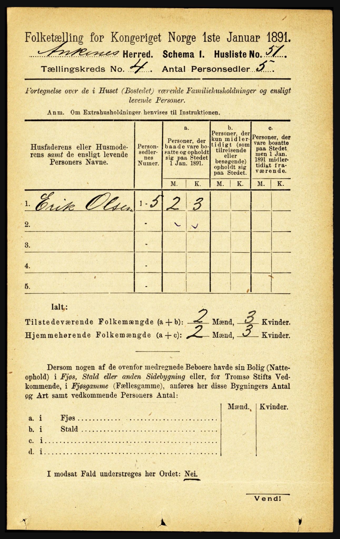 RA, 1891 census for 1855 Ankenes, 1891, p. 2306