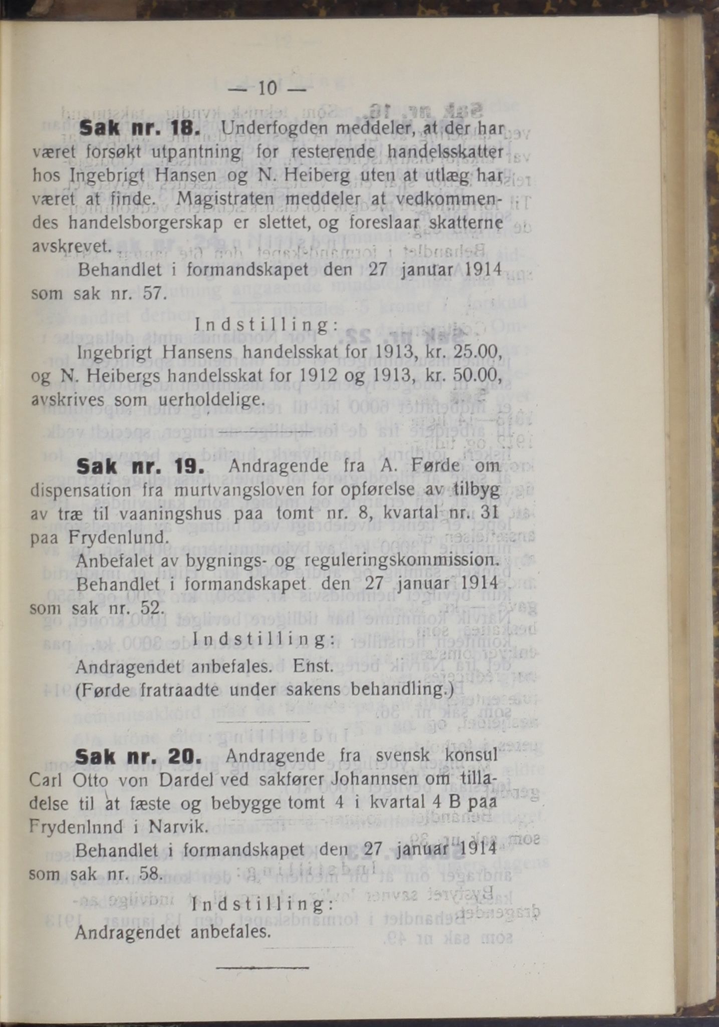 Narvik kommune. Formannskap , AIN/K-18050.150/A/Ab/L0004: Møtebok, 1914