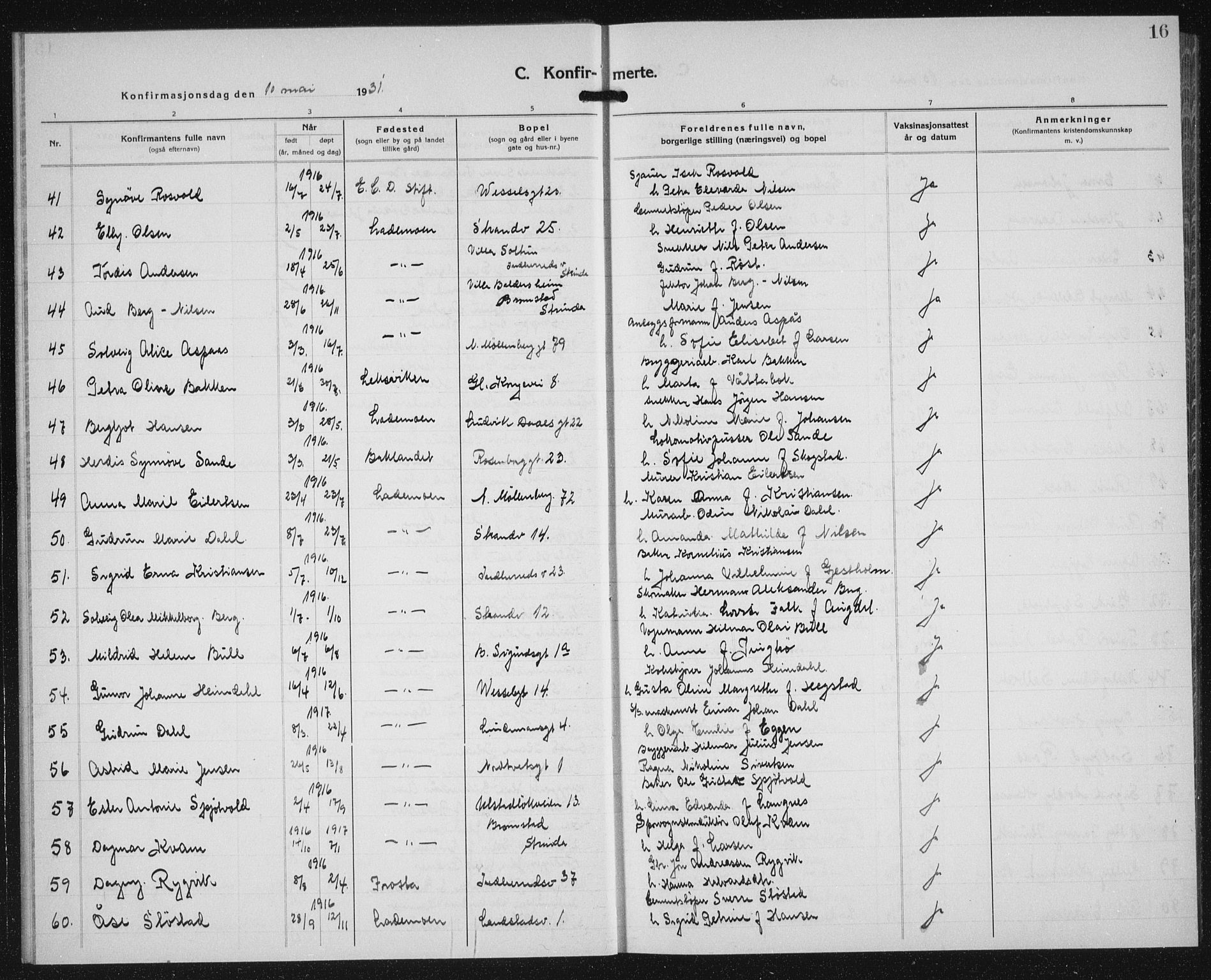 Ministerialprotokoller, klokkerbøker og fødselsregistre - Sør-Trøndelag, AV/SAT-A-1456/605/L0262: Parish register (copy) no. 605C09, 1930-1933, p. 16