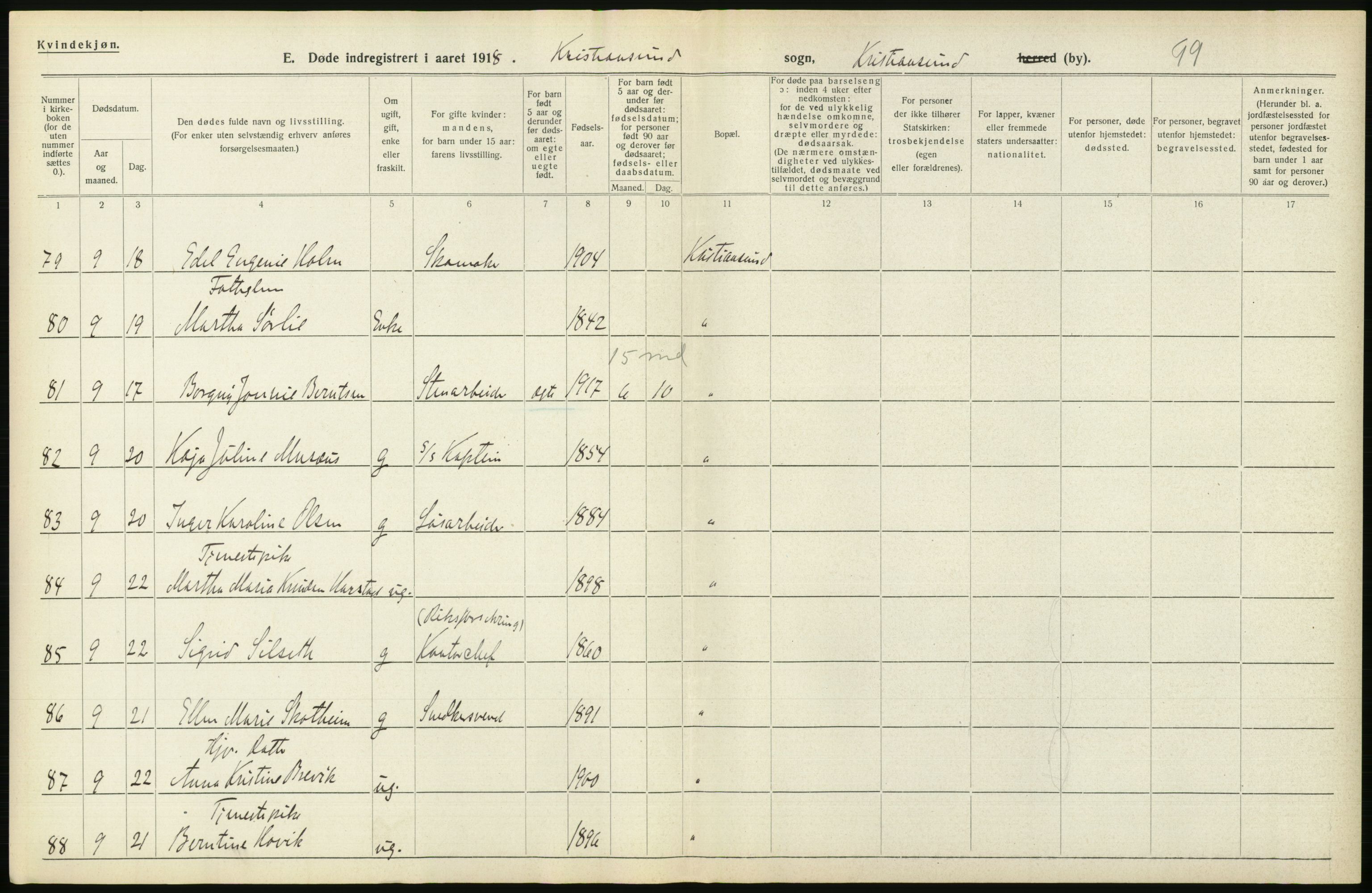 Statistisk sentralbyrå, Sosiodemografiske emner, Befolkning, AV/RA-S-2228/D/Df/Dfb/Dfbh/L0045: Møre fylke: Døde. Bygder og byer., 1918, p. 586