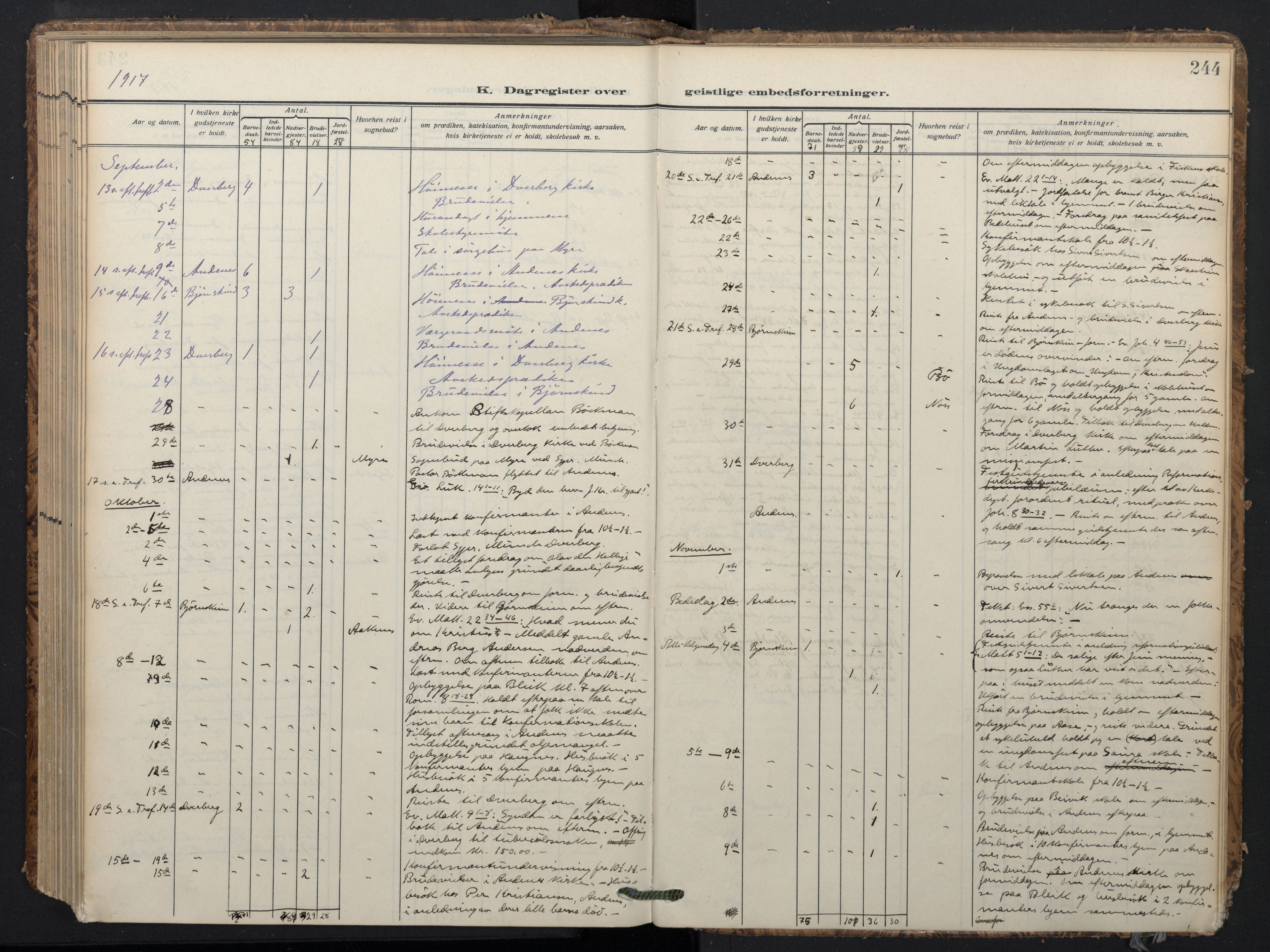 Ministerialprotokoller, klokkerbøker og fødselsregistre - Nordland, AV/SAT-A-1459/897/L1401: Parish register (official) no. 897A08, 1909-1921, p. 244