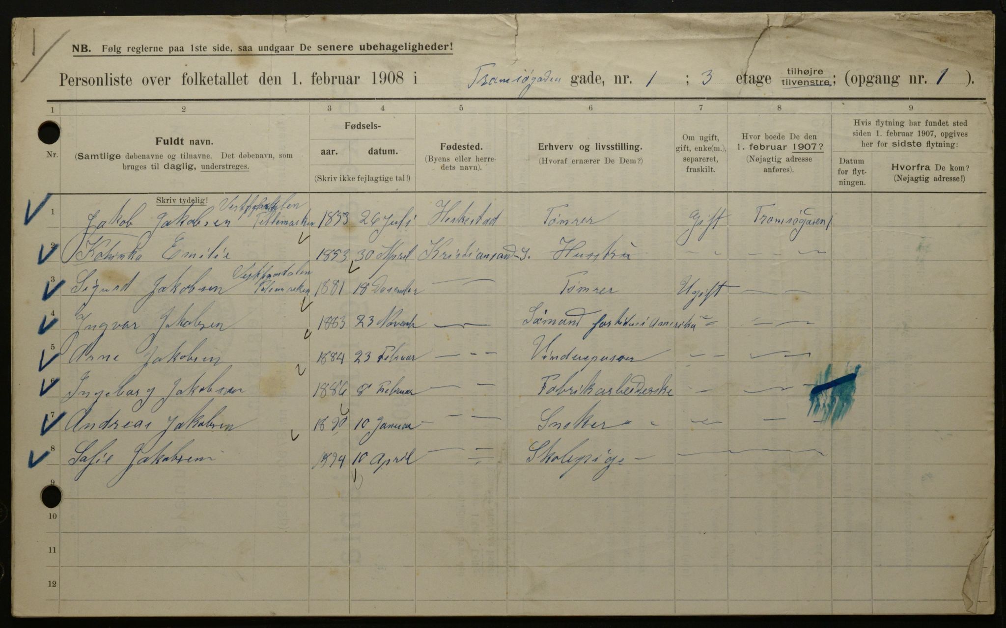 OBA, Municipal Census 1908 for Kristiania, 1908, p. 103967