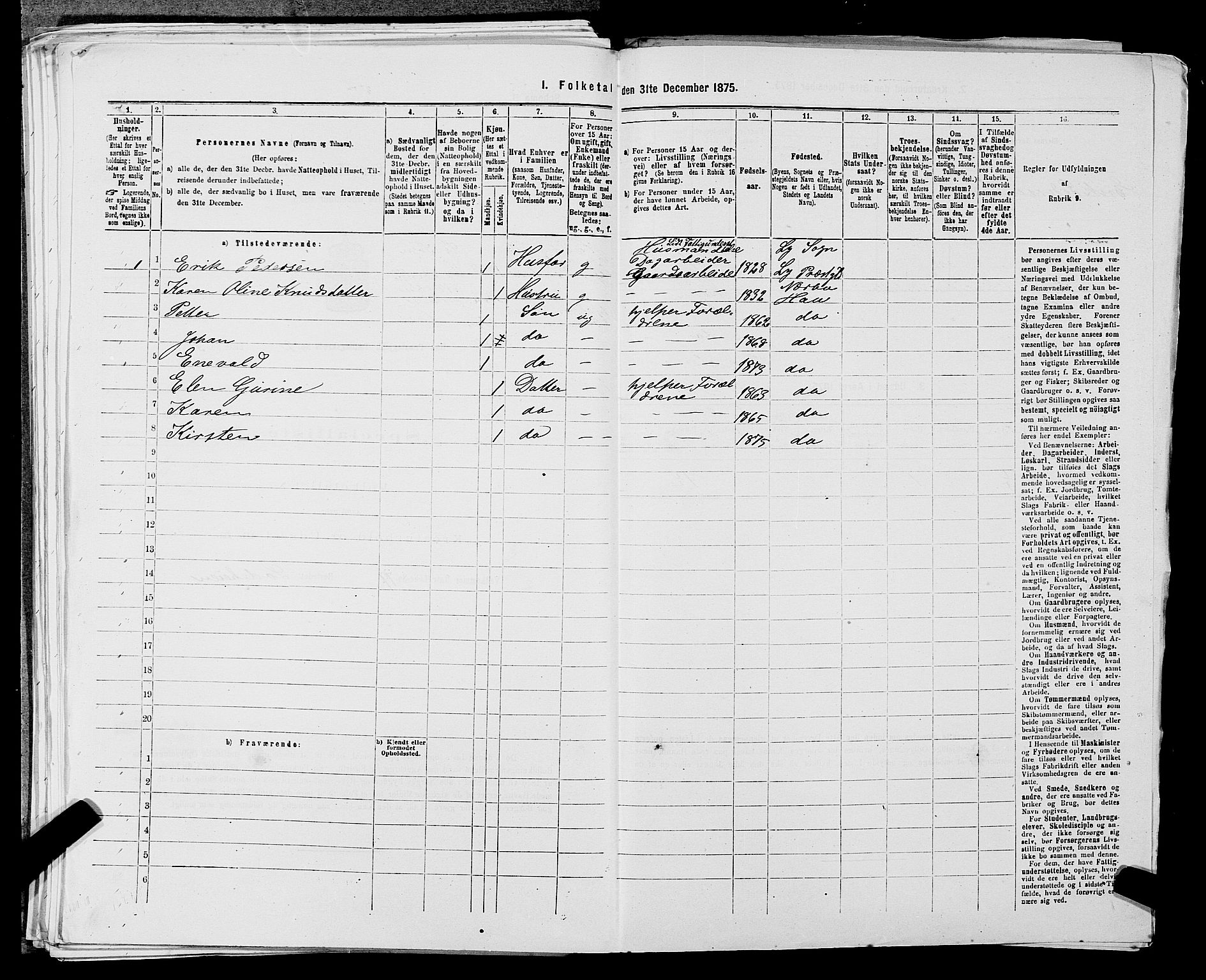 SAST, 1875 census for 1119P Hå, 1875, p. 314