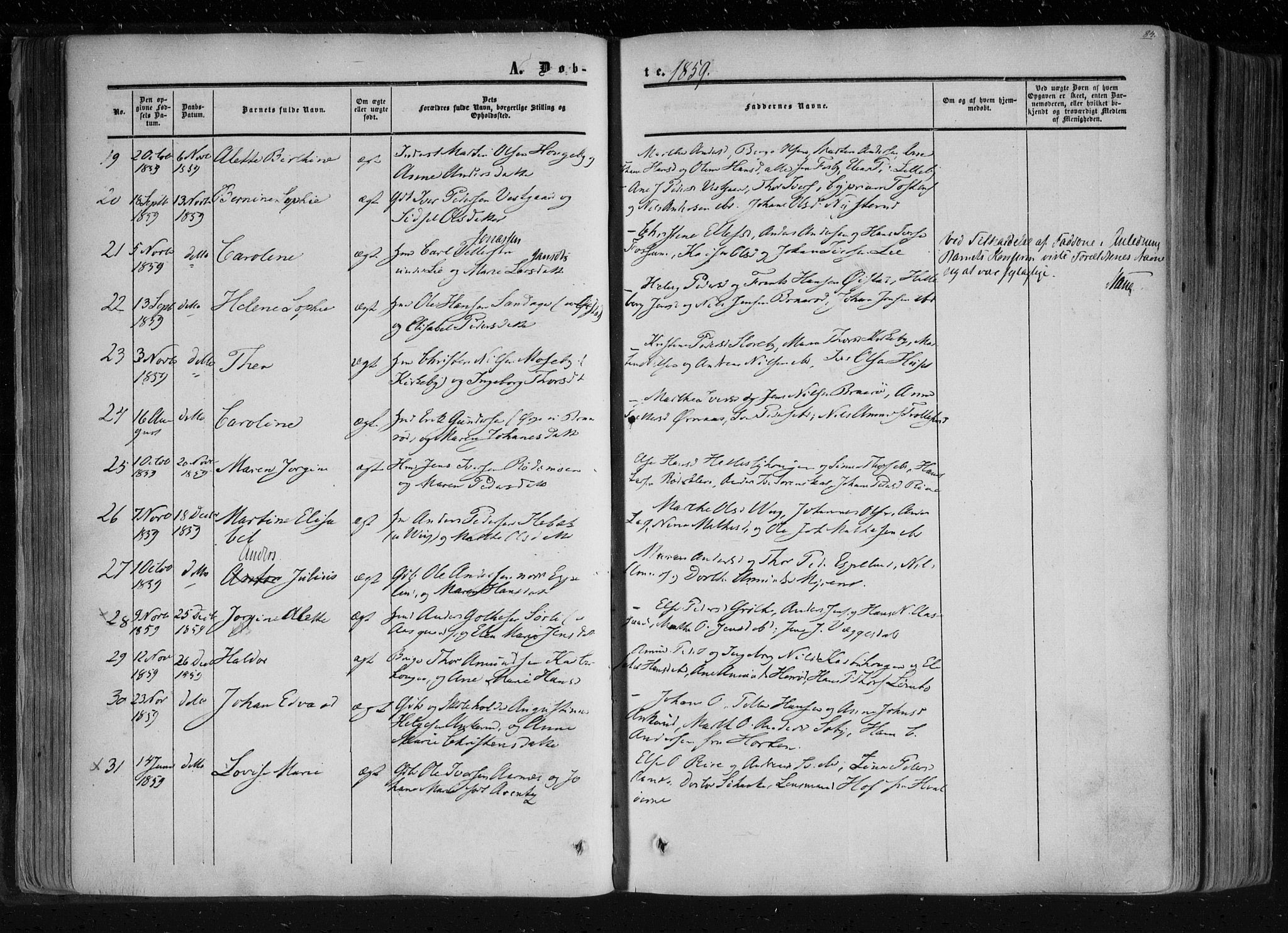 Aremark prestekontor Kirkebøker, AV/SAO-A-10899/F/Fc/L0003: Parish register (official) no. III 3, 1850-1865, p. 84