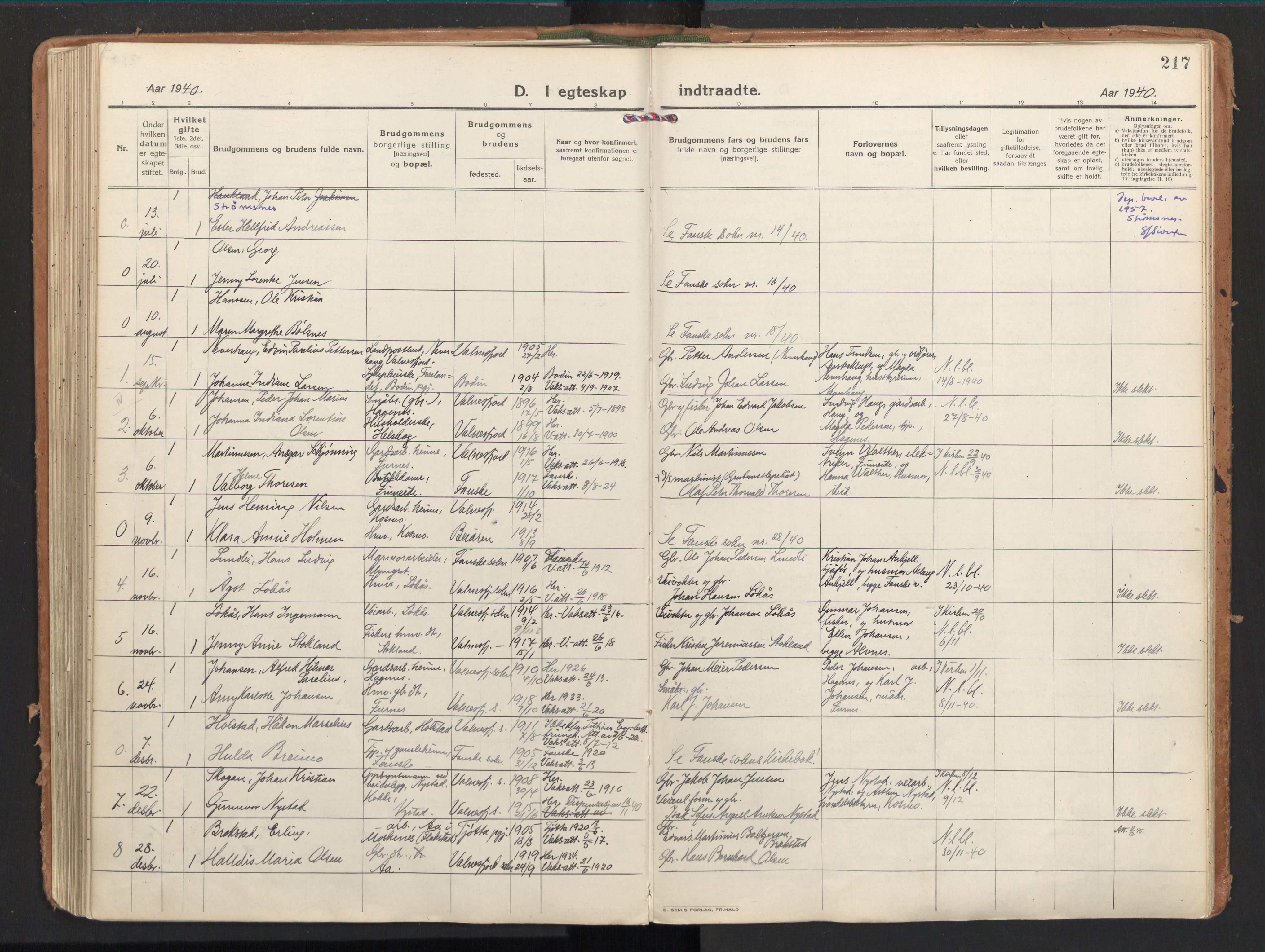 Ministerialprotokoller, klokkerbøker og fødselsregistre - Nordland, SAT/A-1459/851/L0725: Parish register (official) no. 851A02, 1922-1944, p. 217