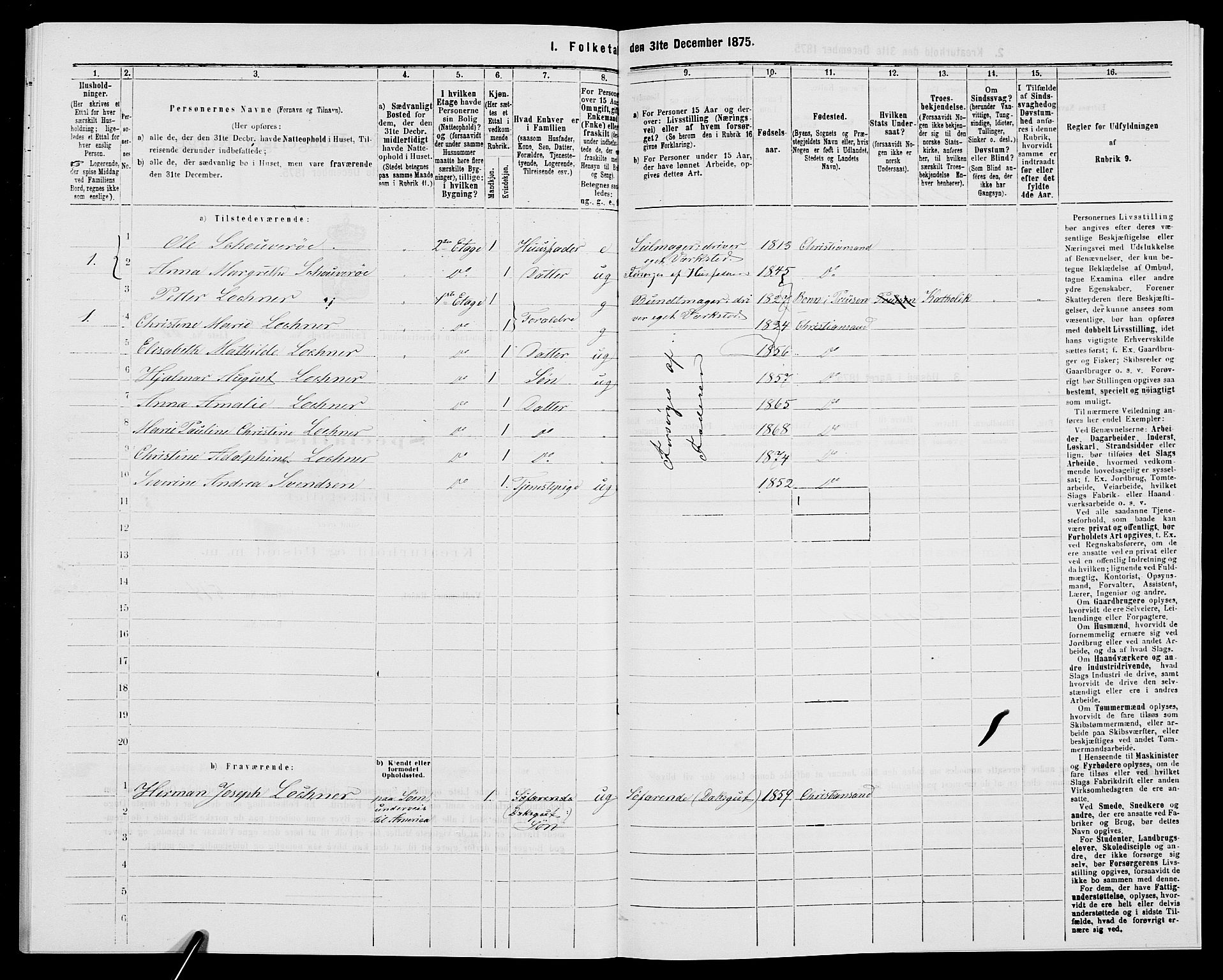 SAK, 1875 census for 1001P Kristiansand, 1875, p. 1993