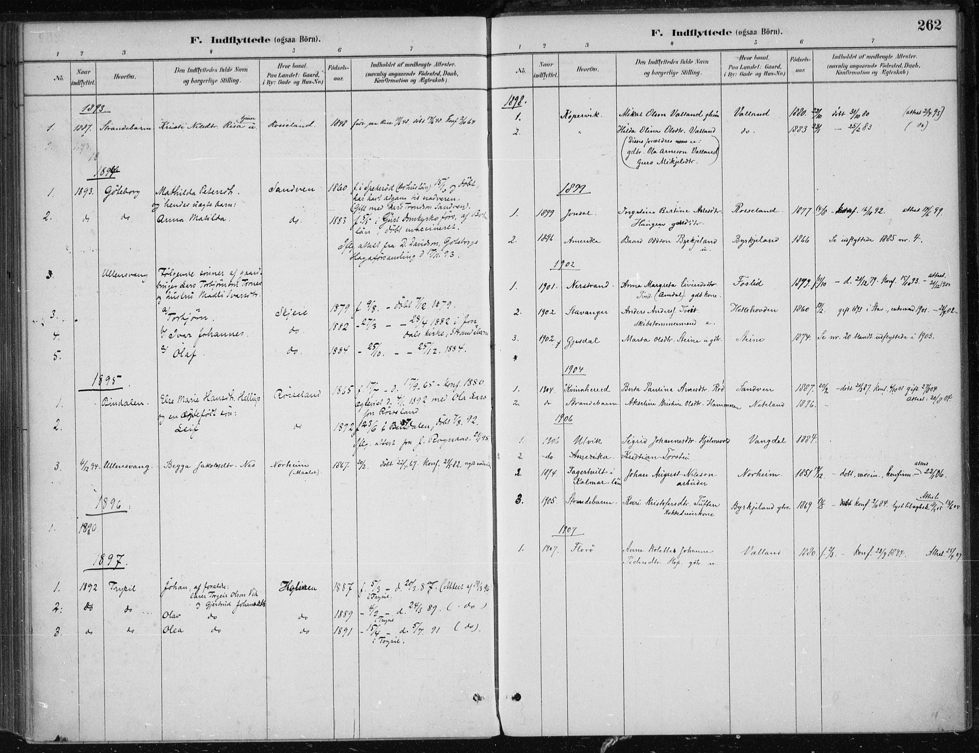 Kvam sokneprestembete, SAB/A-76201/H/Haa: Parish register (official) no. B  1, 1880-1908, p. 262