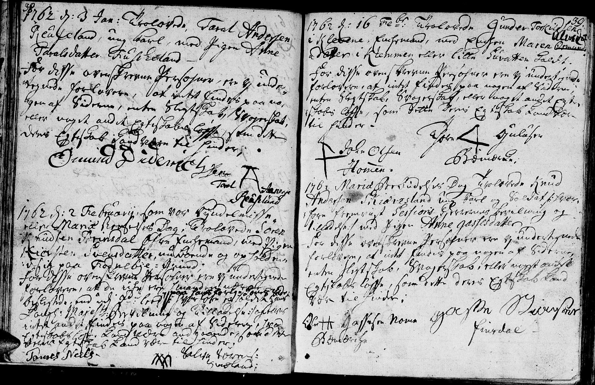 Holum sokneprestkontor, AV/SAK-1111-0022/F/Fa/Faa/L0001: Parish register (official) no. A 1, 1750-1802, p. 38-39